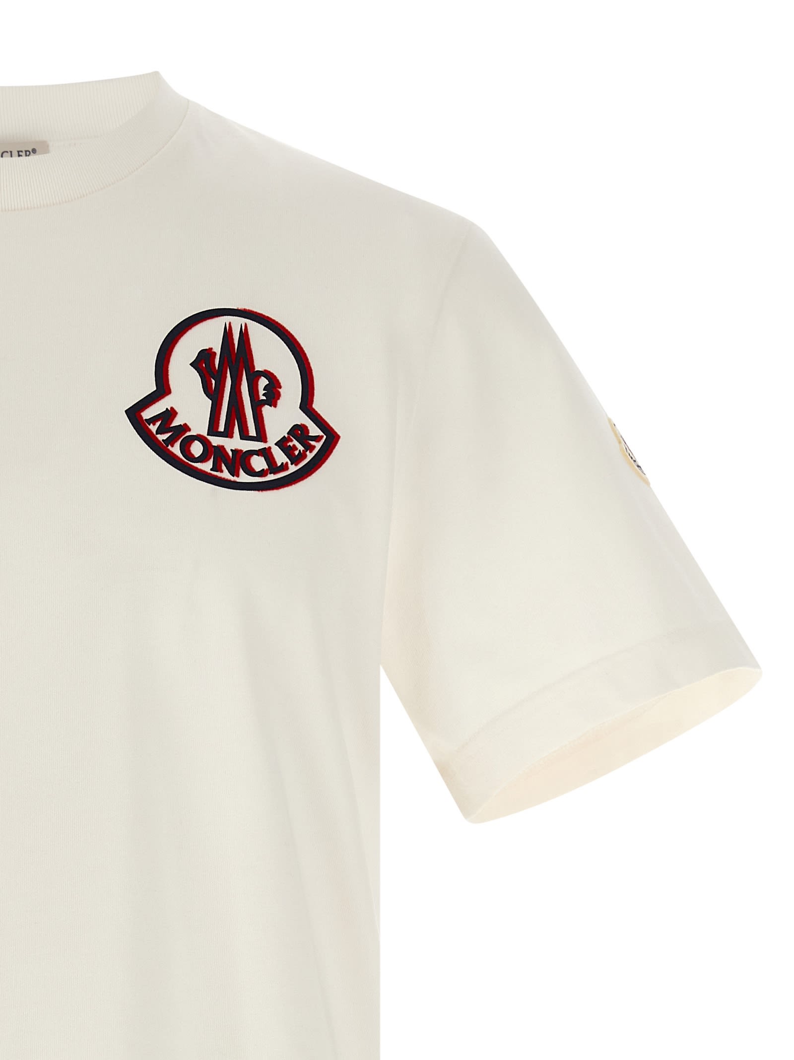Moncler Flocked Logo T-shirt In Organic Cotton With Aesthetics In White