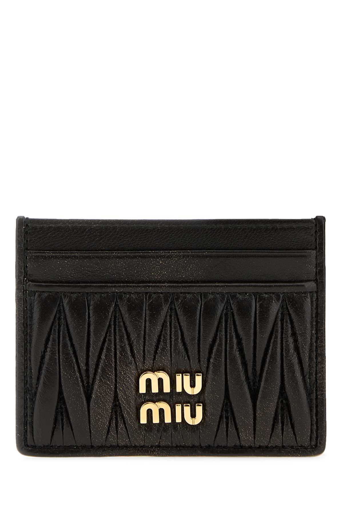 Miu Miu Quilted Black Lamb Leather Compact Wallet In Black