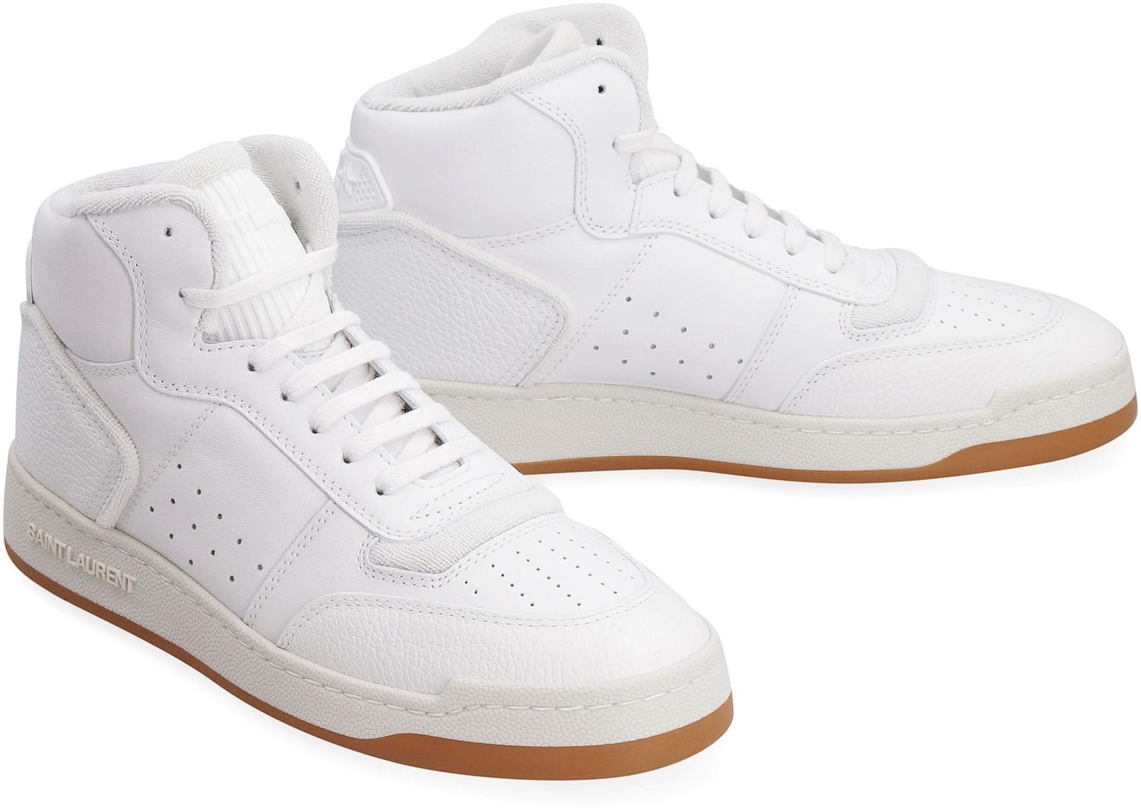Saint Laurent Leather High-top Sneakers Perforated Detailing In White