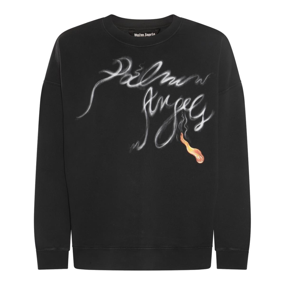 Shop Palm Angels Logo Printed Crewneck Sweatshirt In Black/white