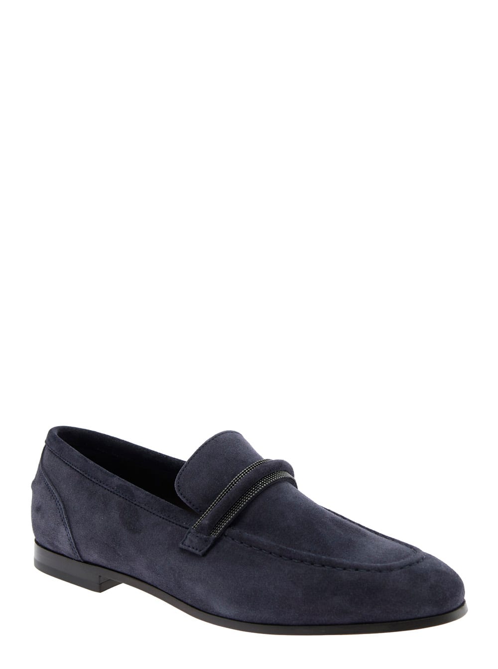 Brunello Cucinelli Blue Loafers With Monil Detail On The Front In Suede Woman