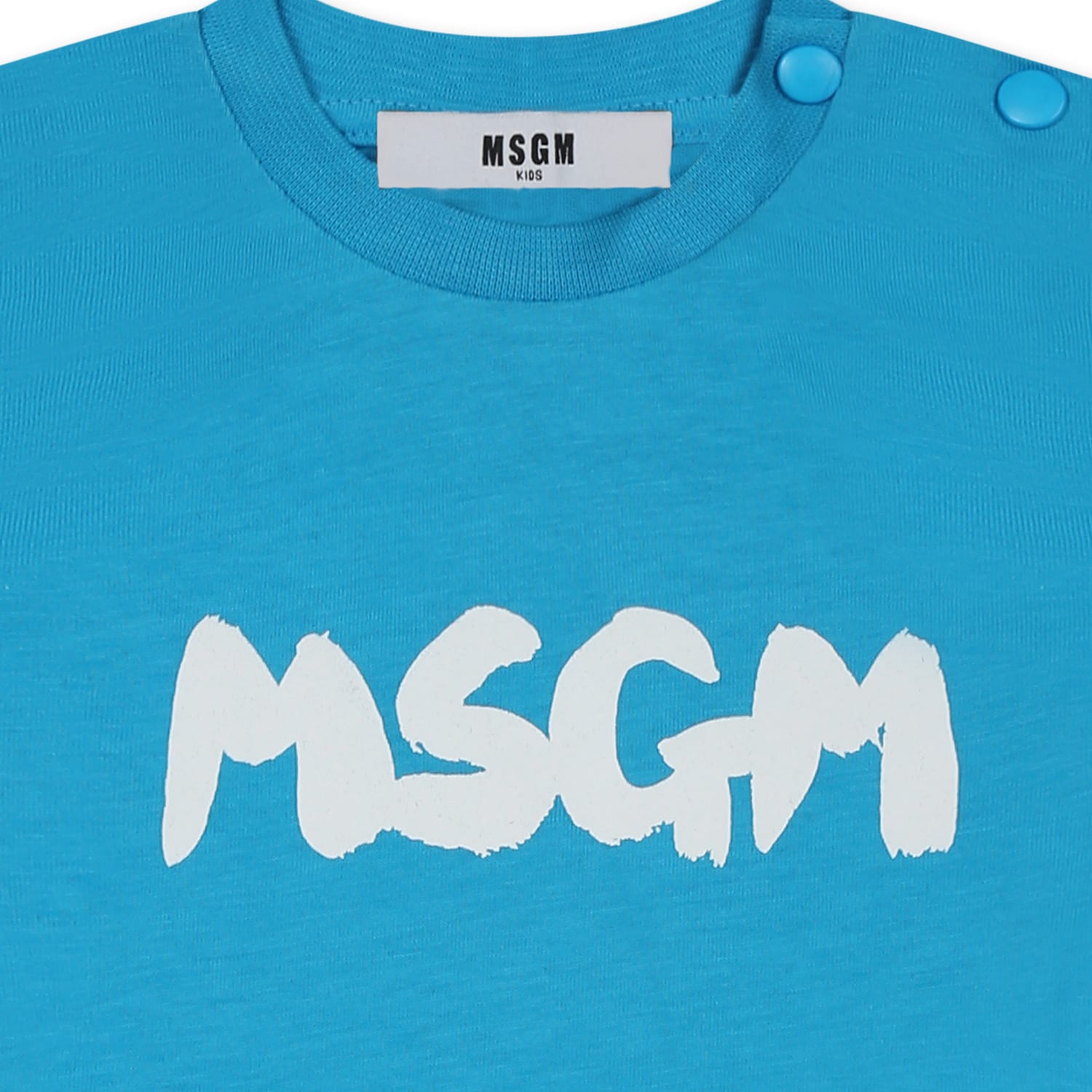 Msgm Light Blue T-shirt For Babykids With Logo In Light Blue