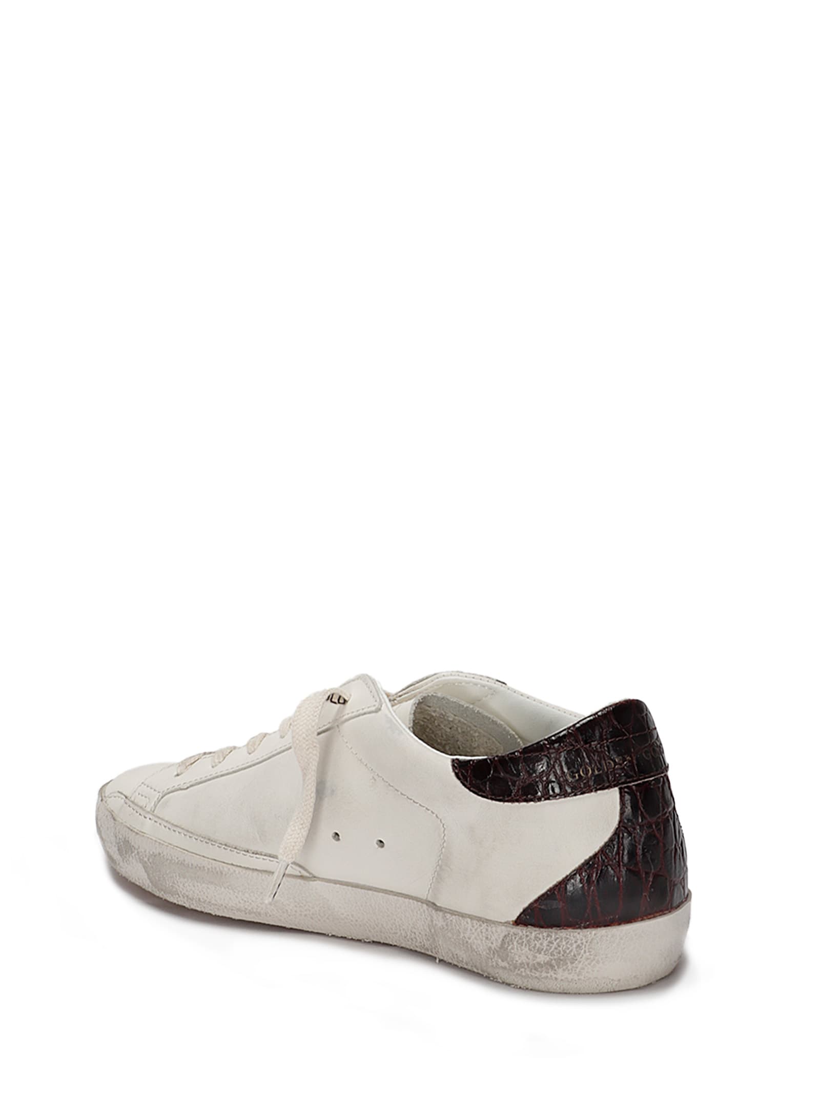 Golden Goose Women 'super-star' White Low Top Sneakers With Embossed Logo And Contrasting Heel In Le In Gray