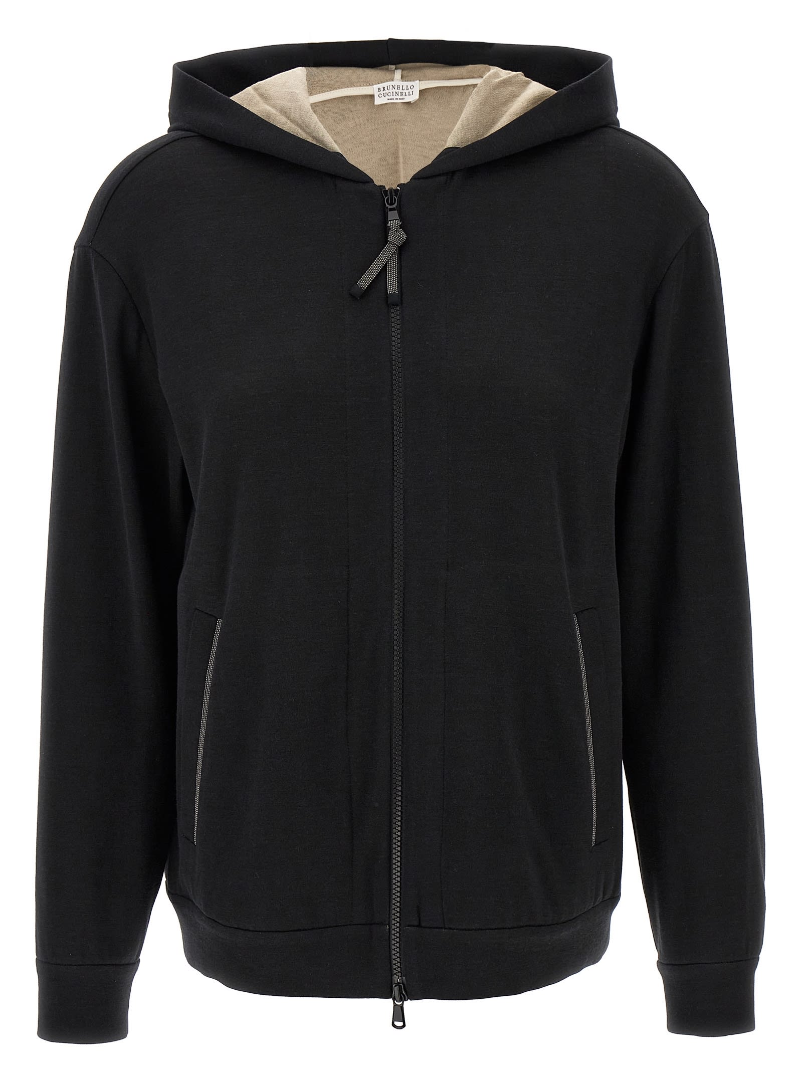 Brunello Cucinelli Women Cotton-silk Sweatshirt Topwear With Jewellery In Black