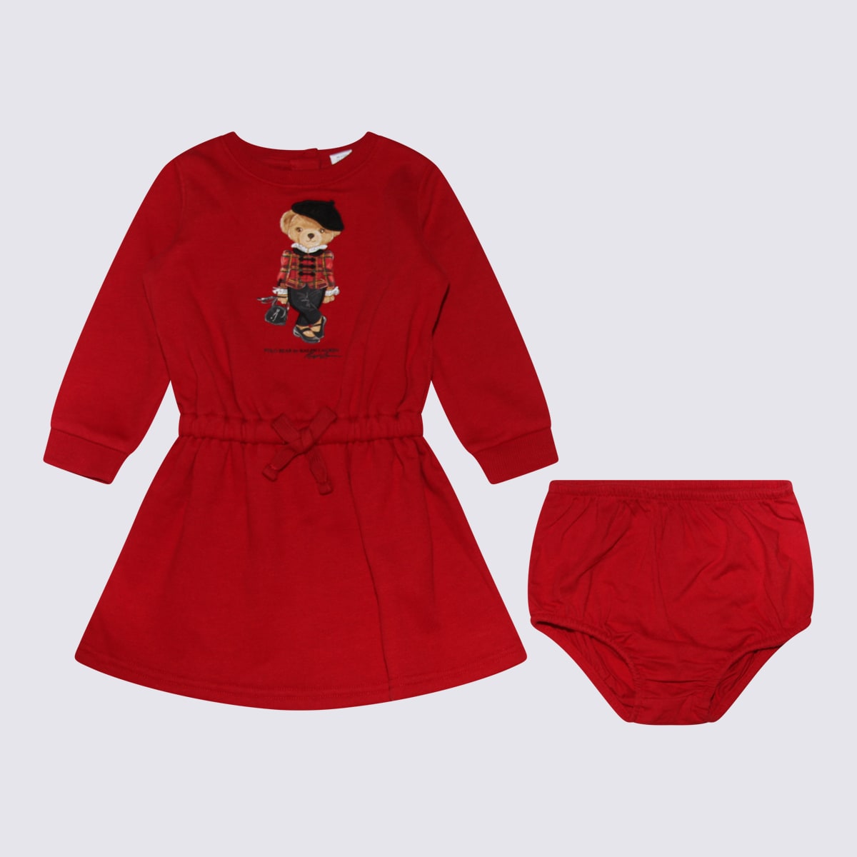 Polo Ralph Lauren Babies' Red Cotton Blend Polo Bear Two Pieces Set