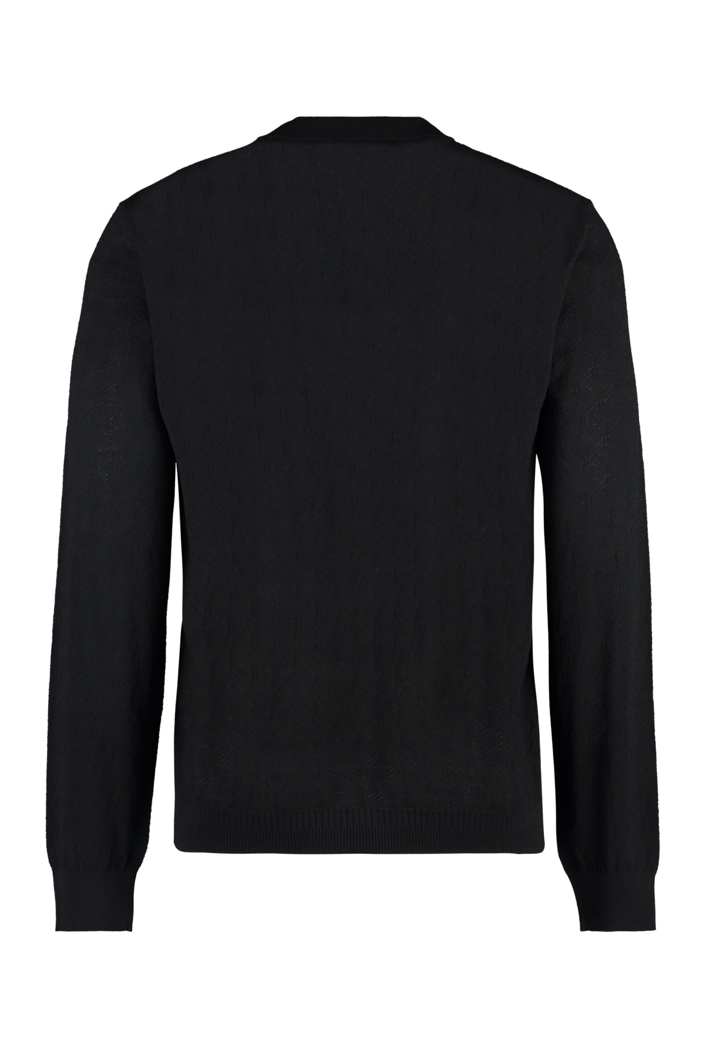 Shop Versace Silk And Cotton Blend Sweater In Black
