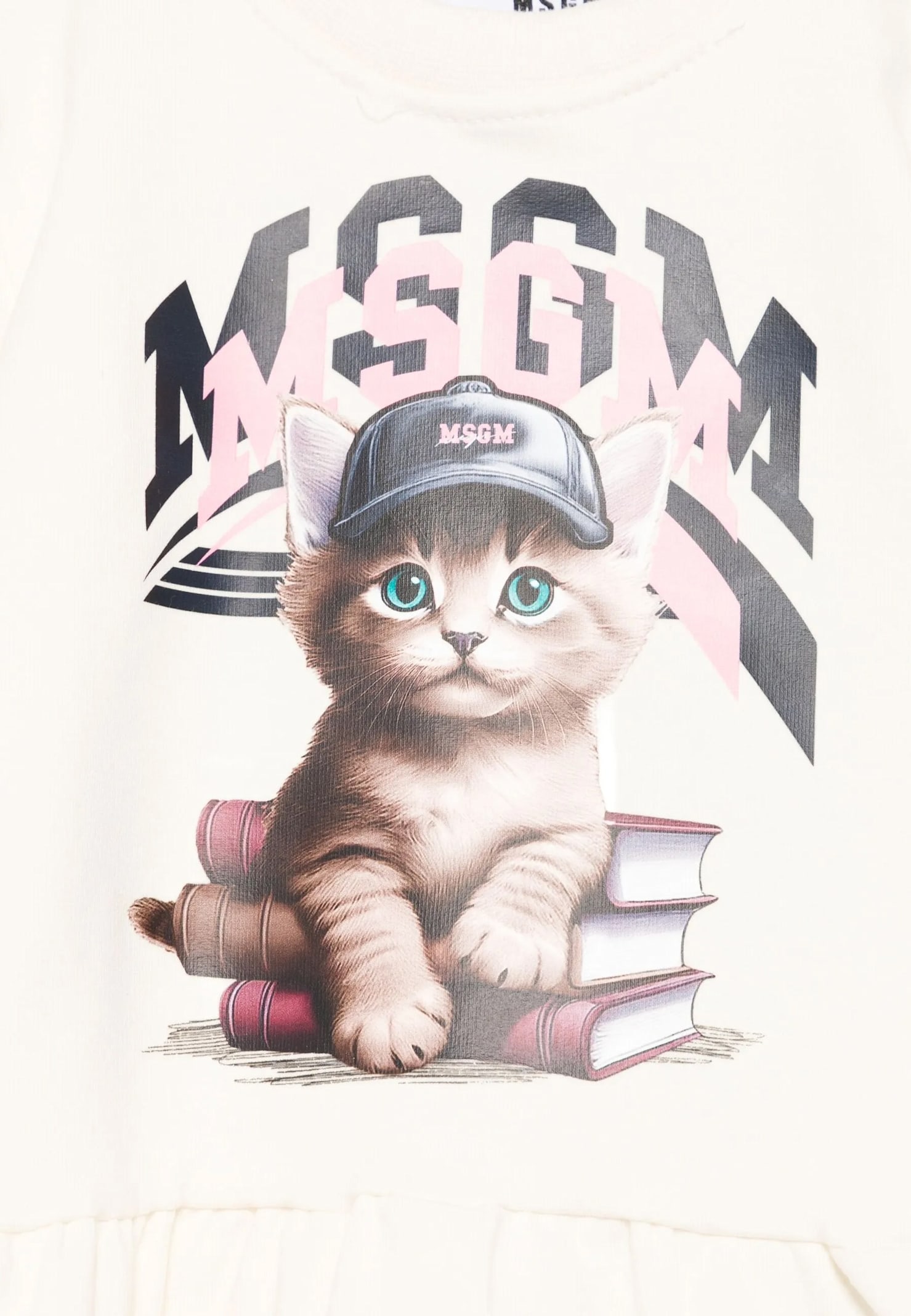 Msgm Ivory T-shirt For Baby Girl With Logo And Cat In Neutral