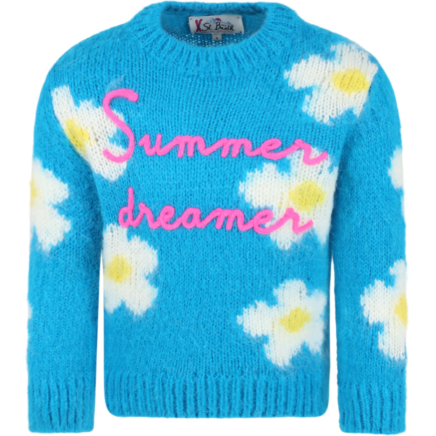 MC2 Saint Barth Light Blue Sweater For Girl With Flowers