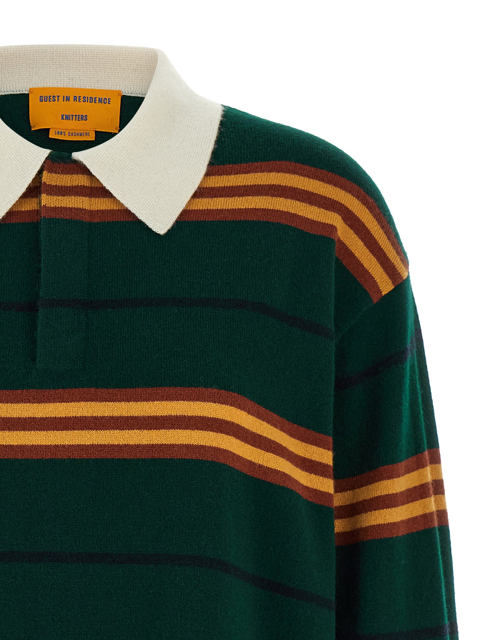 Guest In Residence Striped Rugby Sweater With Classic Collar And Luxurious Cashmere In Multi