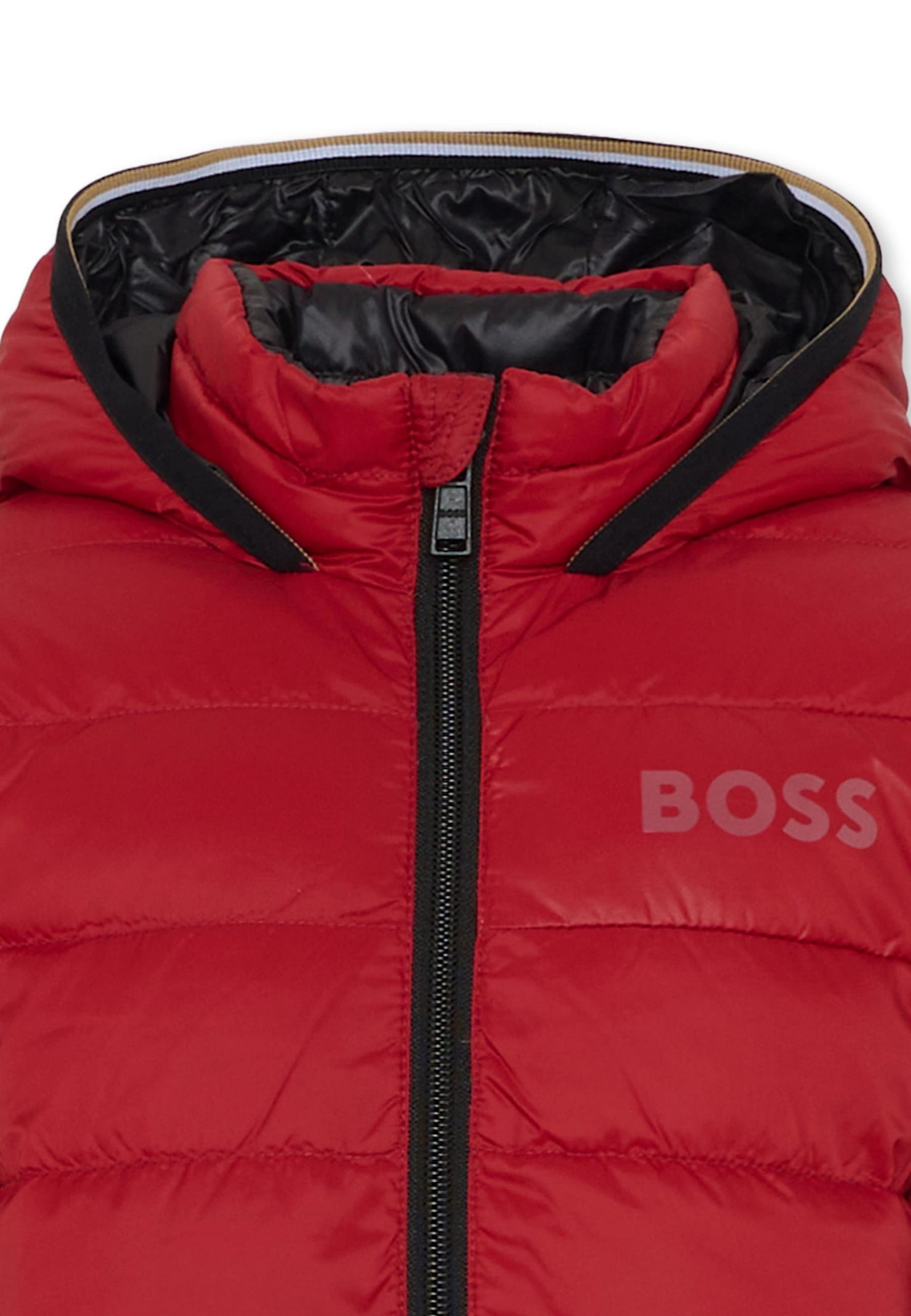 Hugo Boss Reversible Red Down Jacket For Boy With Logo In Red