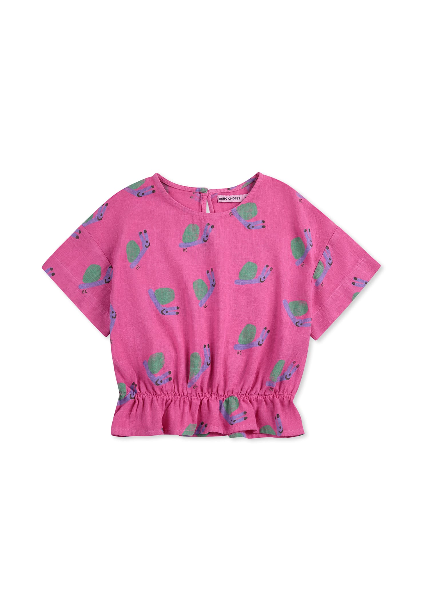Shop Bobo Choses Fuchsia Crop T-shirt For Girl With Snail Print