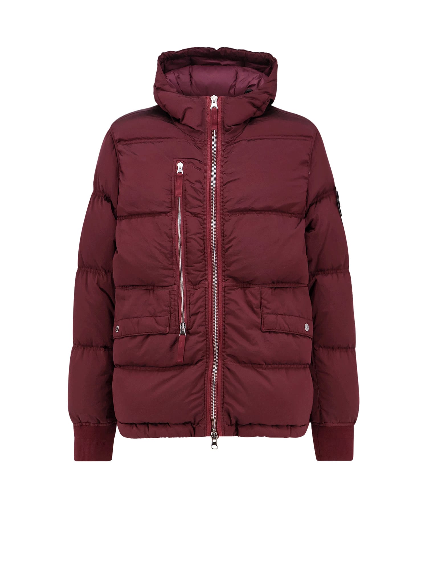 Stone Island Insulated Hooded Nylon Jacket In Burgundy