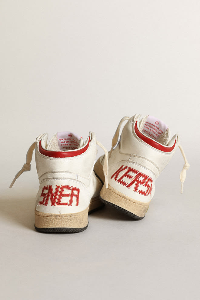 Shop Golden Goose Sneakers With Application In Bianco-rosso
