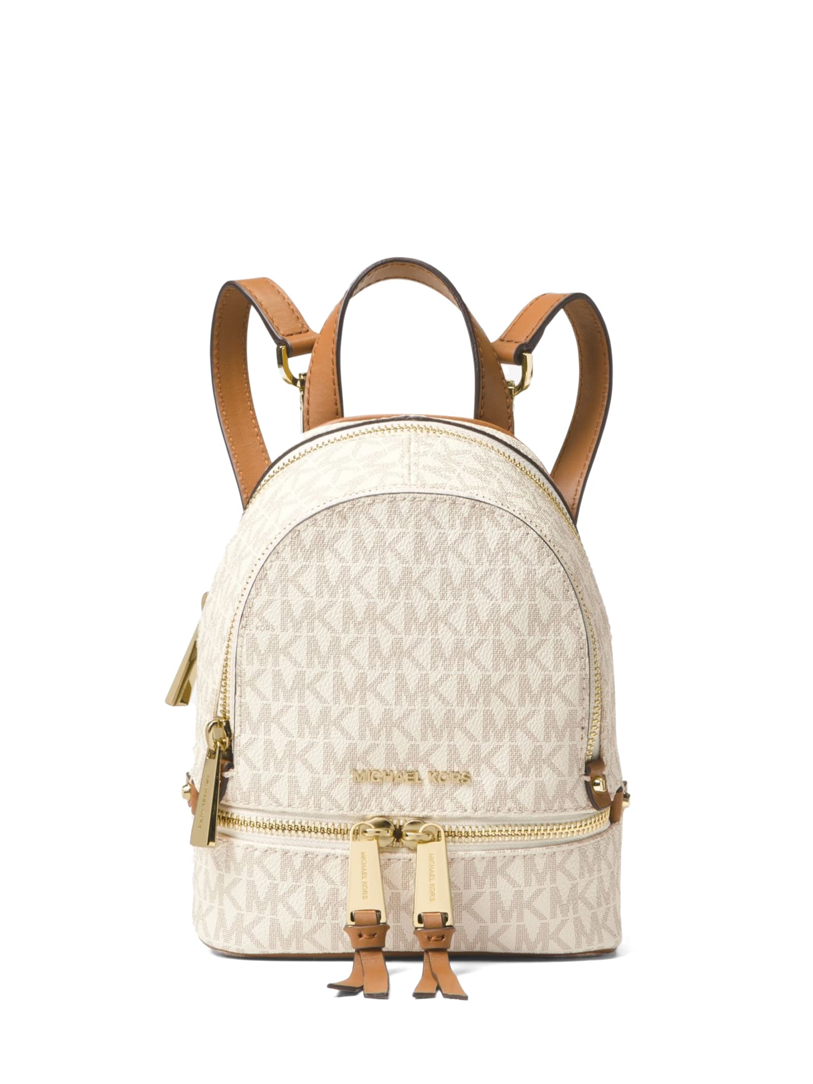 Shop Michael Kors Rhea Mini Backpack With Logo In Vanilla