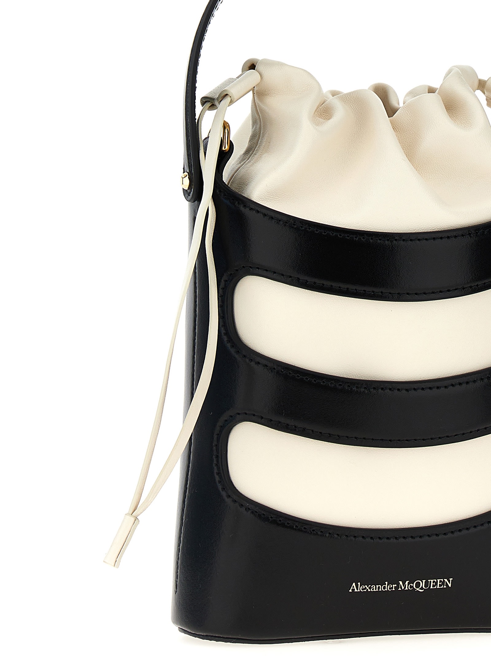 Shop Alexander Mcqueen The Rise Mini Bucket Bag In White/black