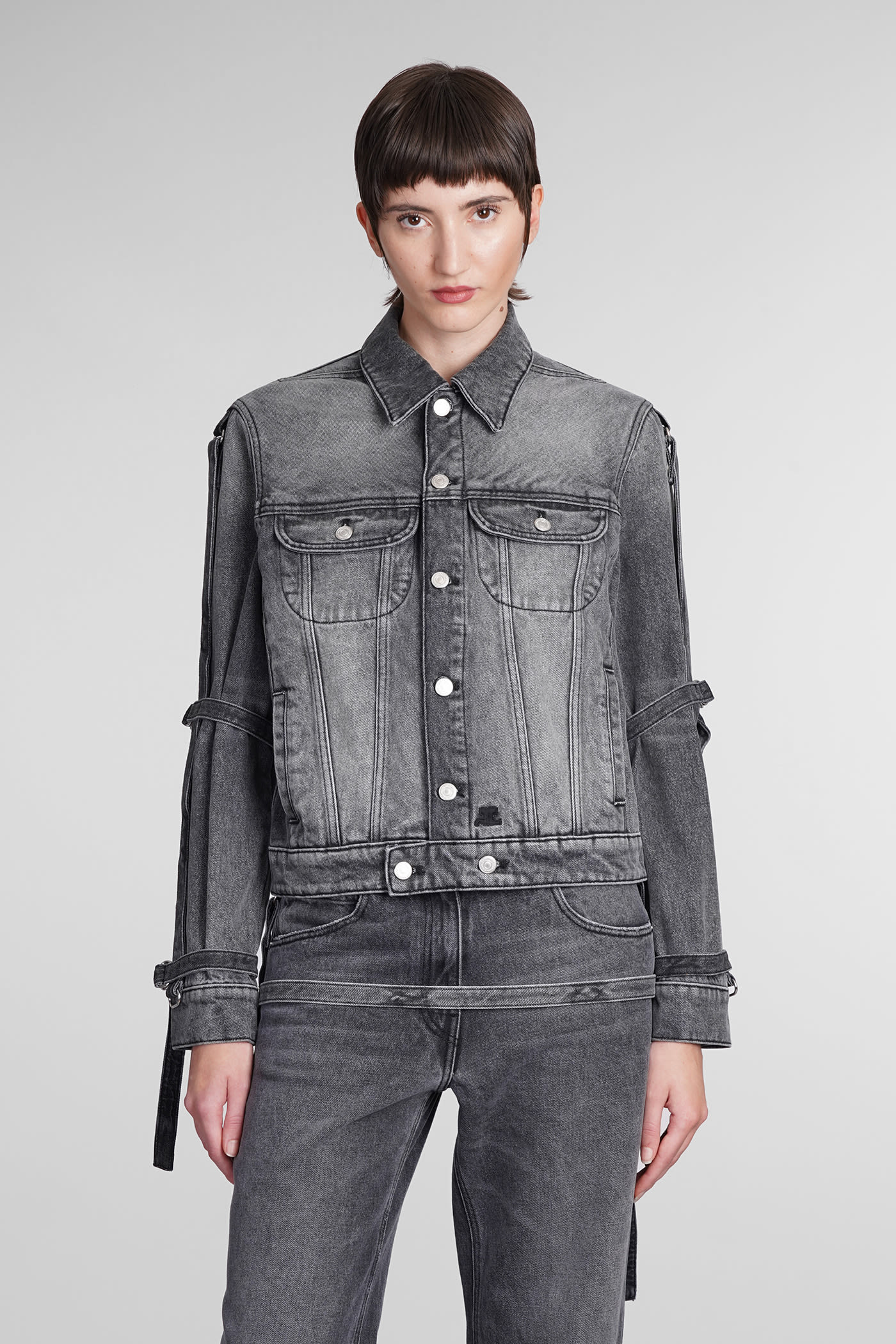 Courrèges Denim Jackets In Grey Cotton