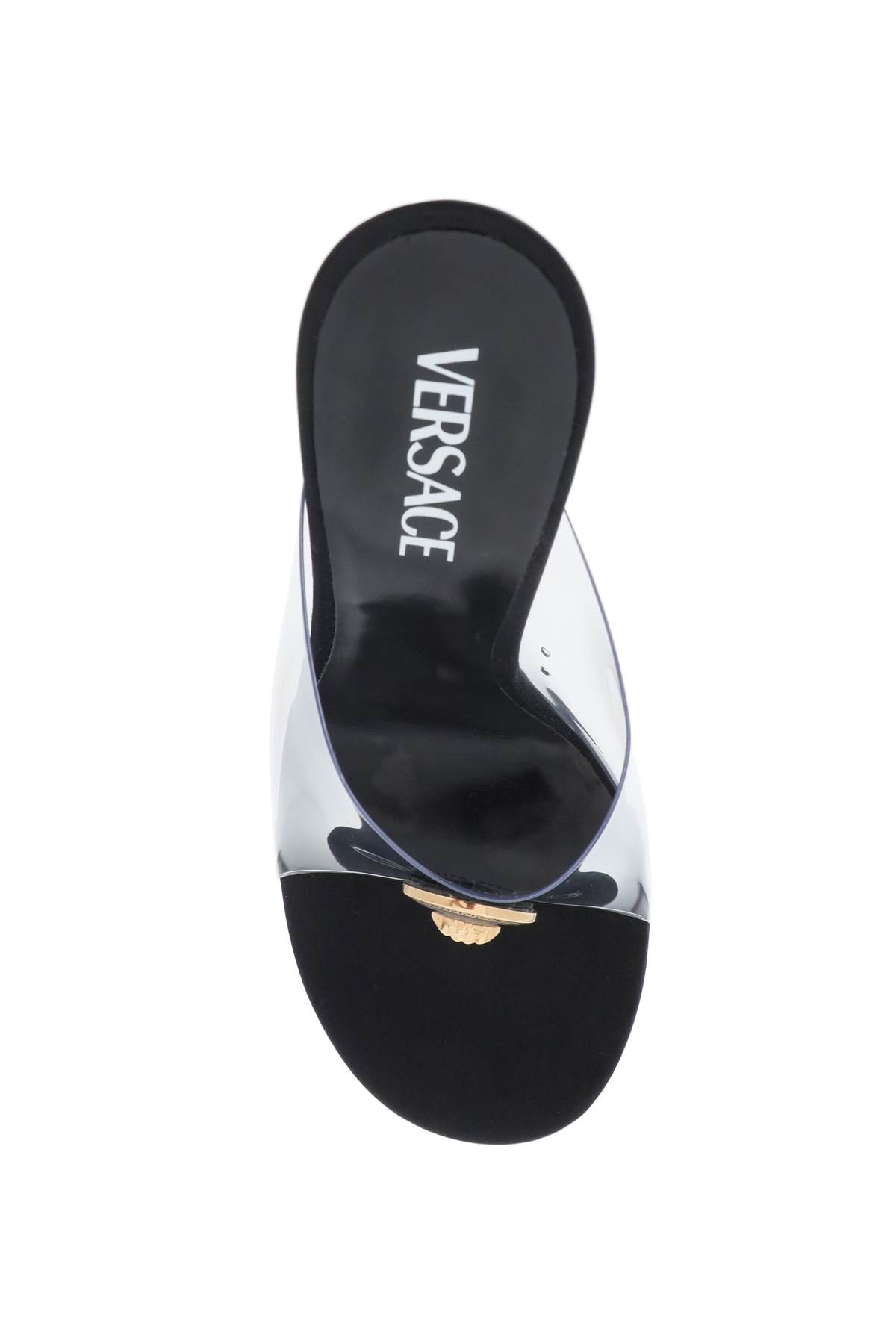 Shop Versace Vagabond Mules In Trasparent Black  Gold (black)