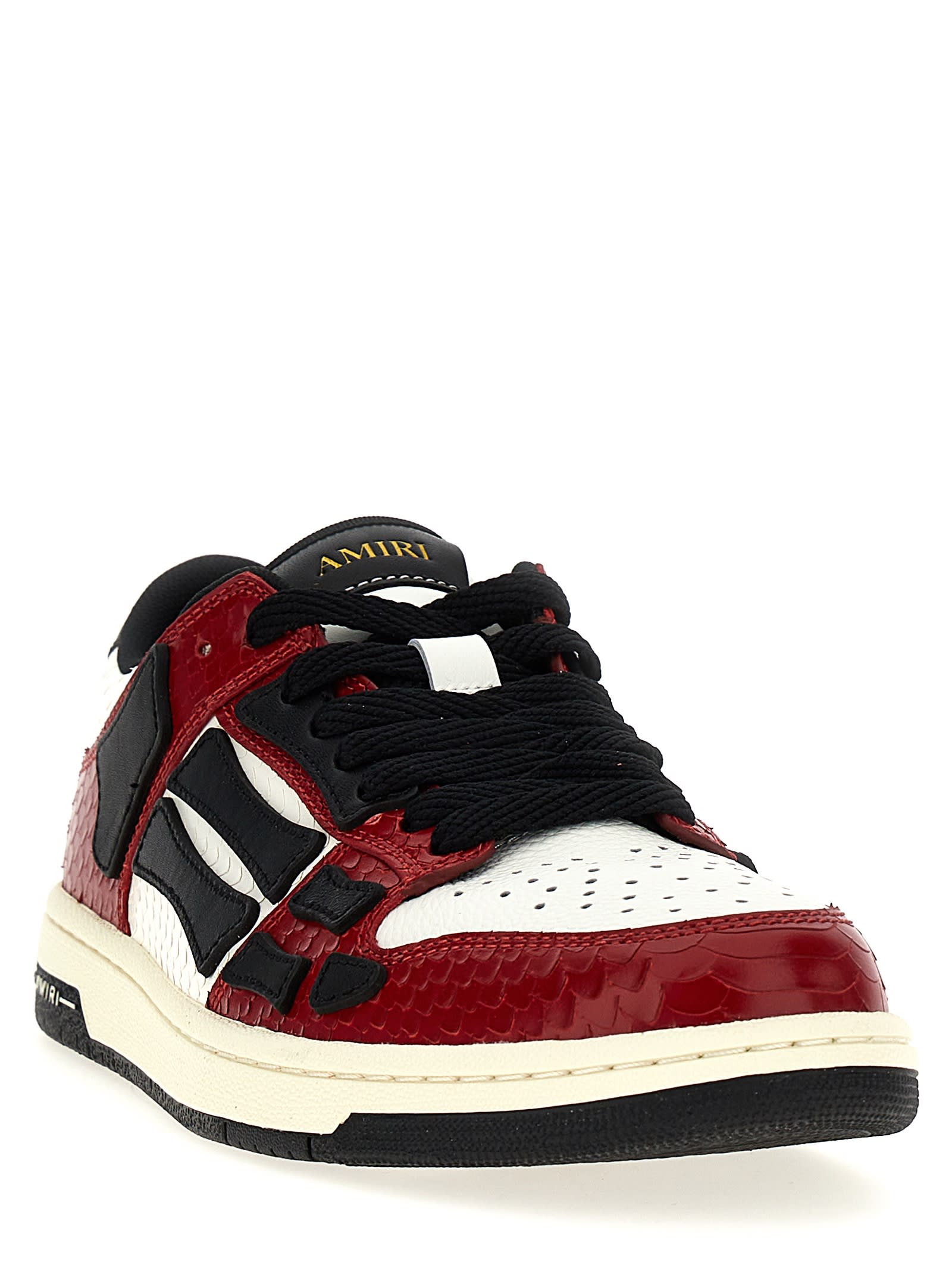 Amiri Skel Top Low Red Sneakers With Skeleton Patch In Leather Man In Multicolor