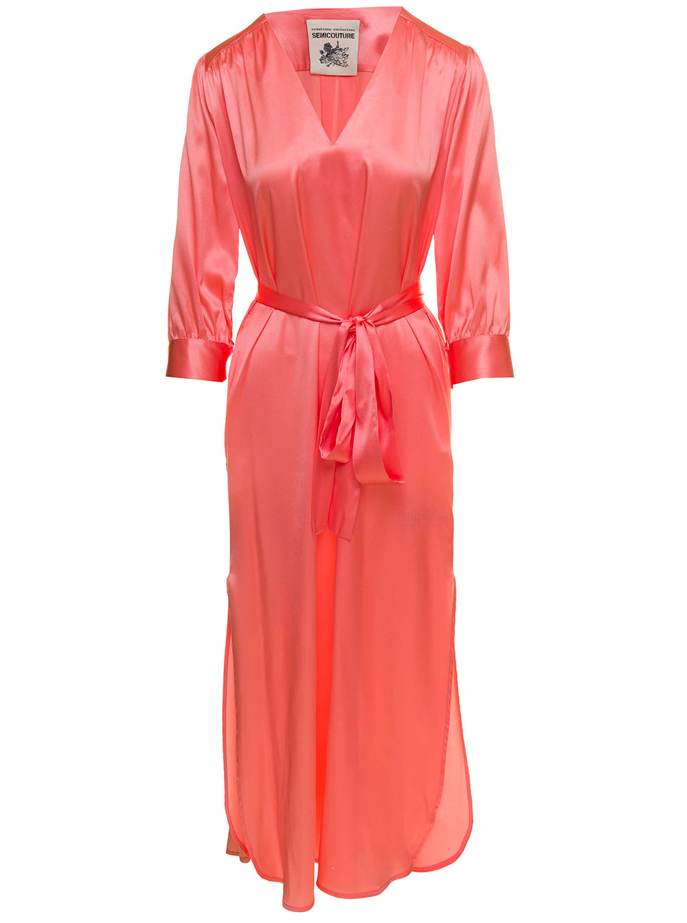 Semicouture Womans Aillen Silk Satin Pink Long Dress