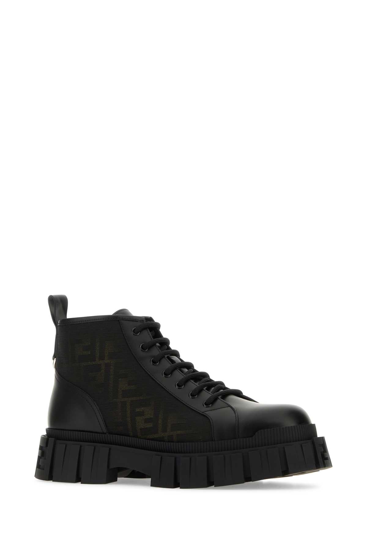 FENDI TWO-TONE LEATHER AND FABRIC FENDI FORCE ANKLE BOOTS