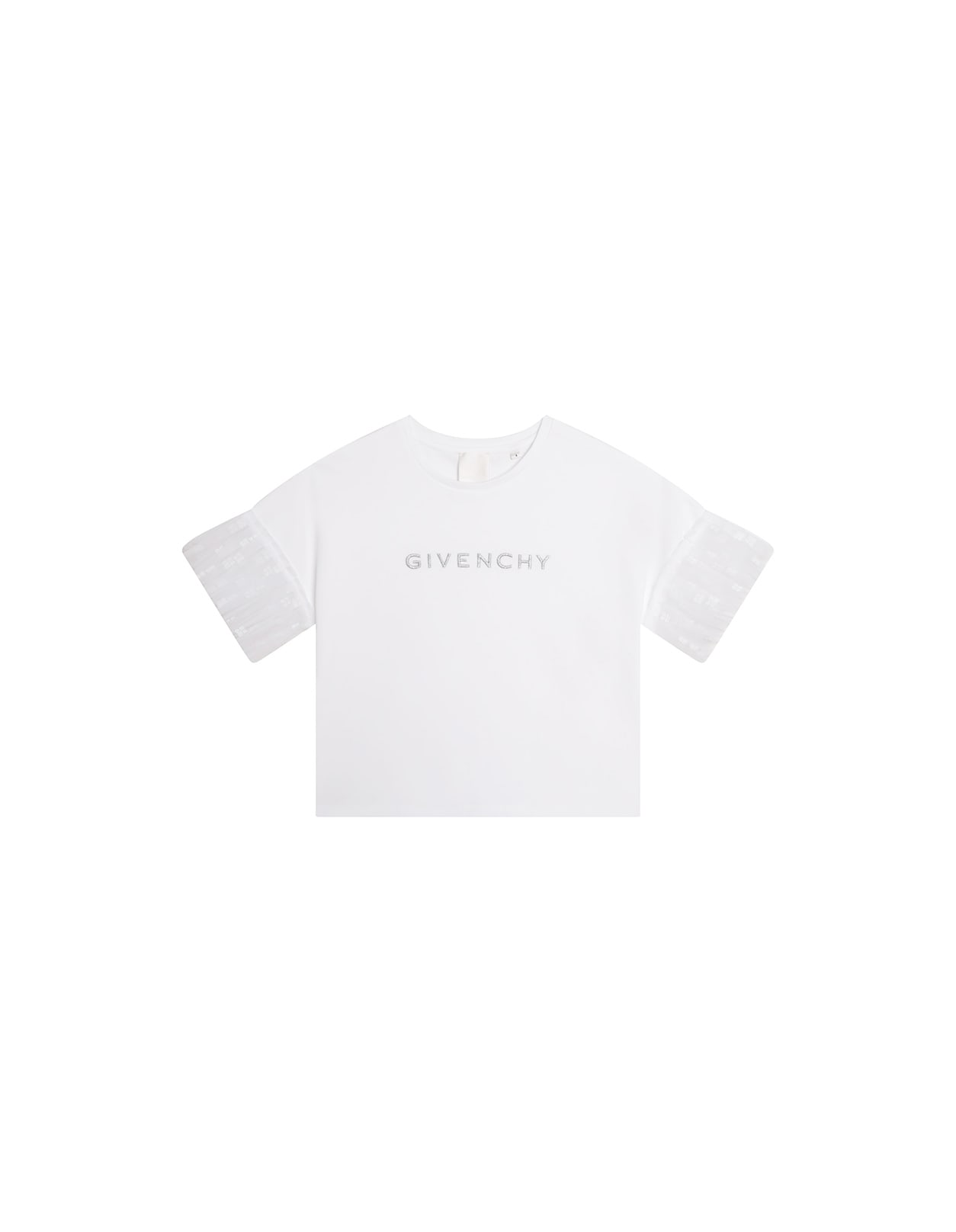 GIVENCHY WHITE T-SHIRT WITH LOGO AND TULLE 4G