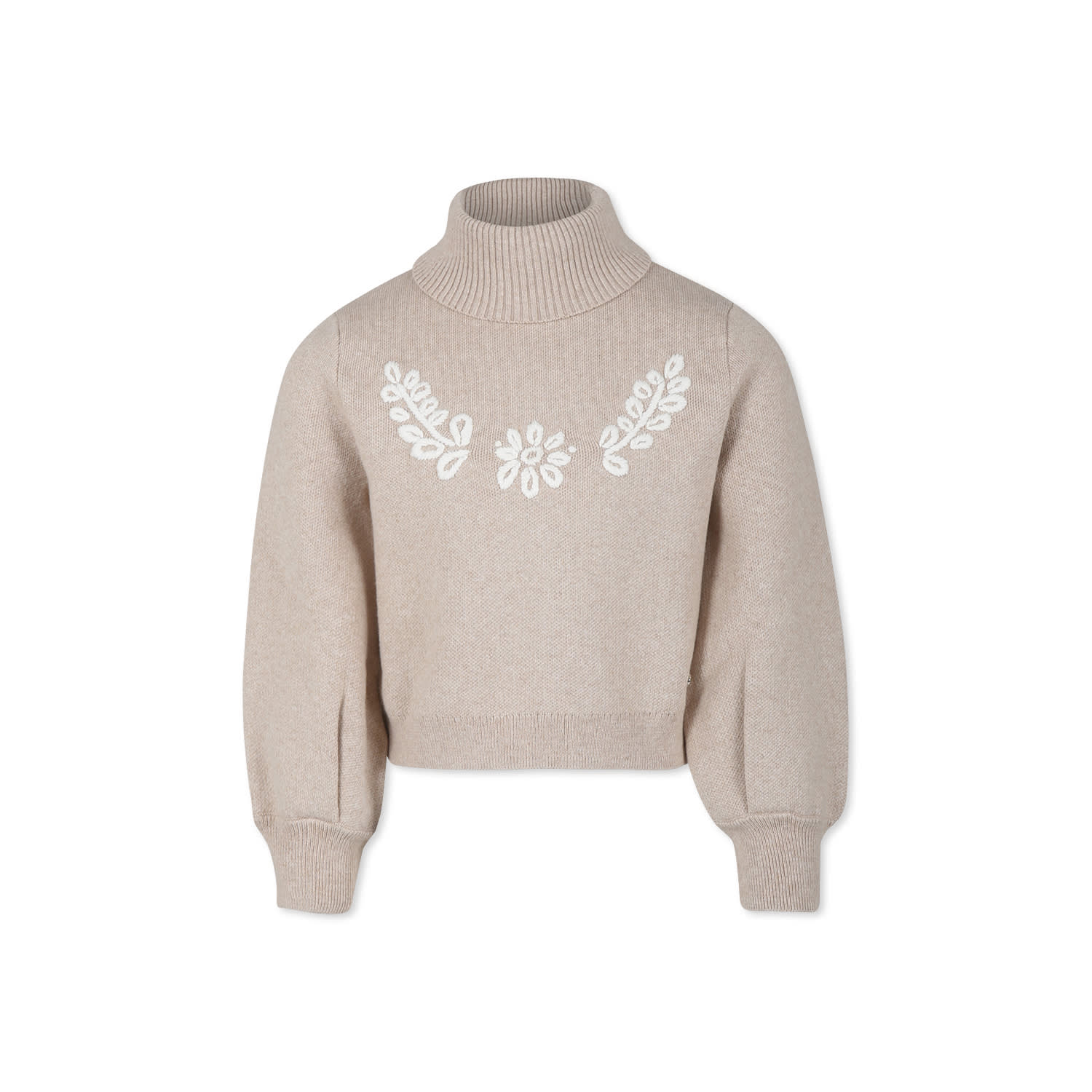 Chloé Beige Sweater For Girl With Flowers And Logo