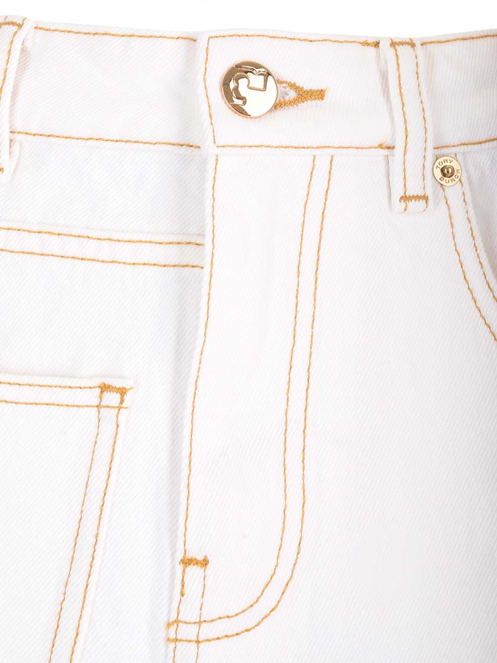 Shop Tory Burch Deconstructed Denim Skirt In Beige