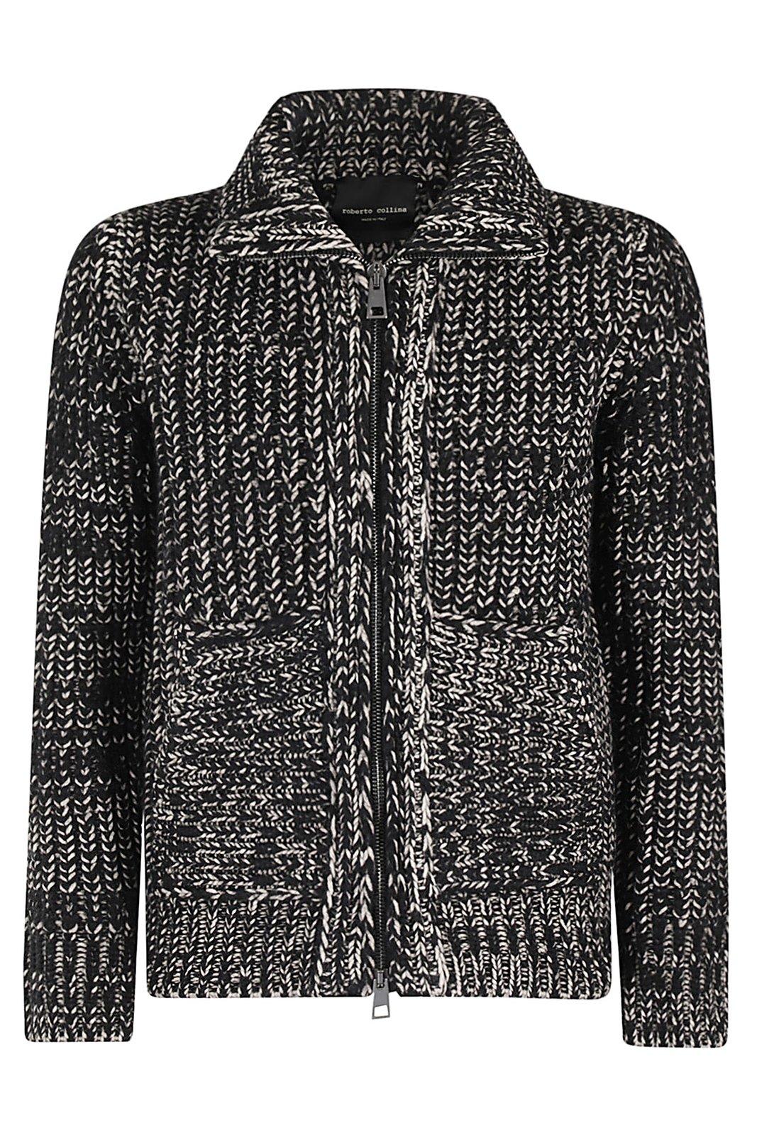 Shop Roberto Collina Zipped Chunky Knitted Cardigan In Black/neutrals