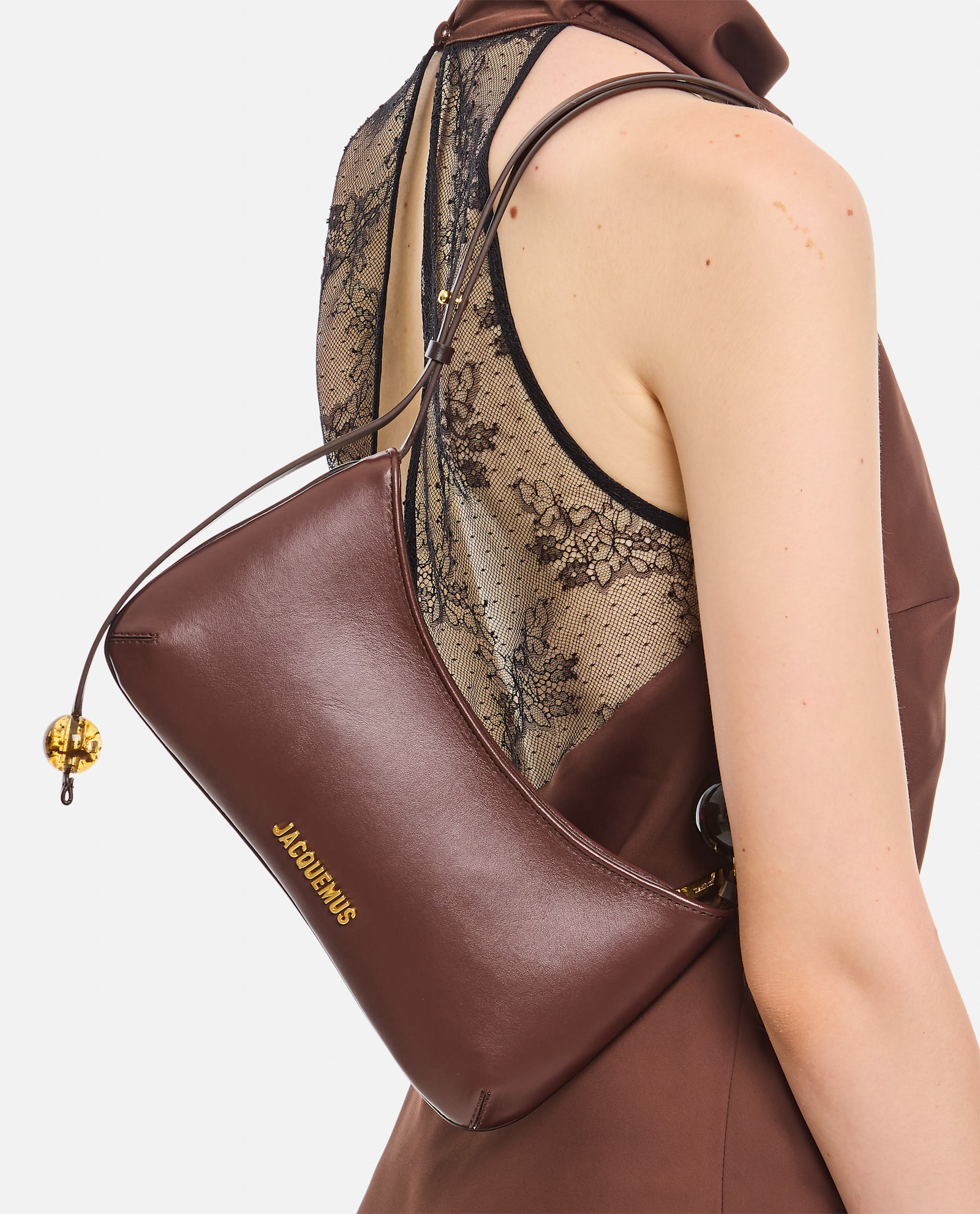 Jacquemus Le Bisou Perle Leather Shoulder Bag In Burgundy