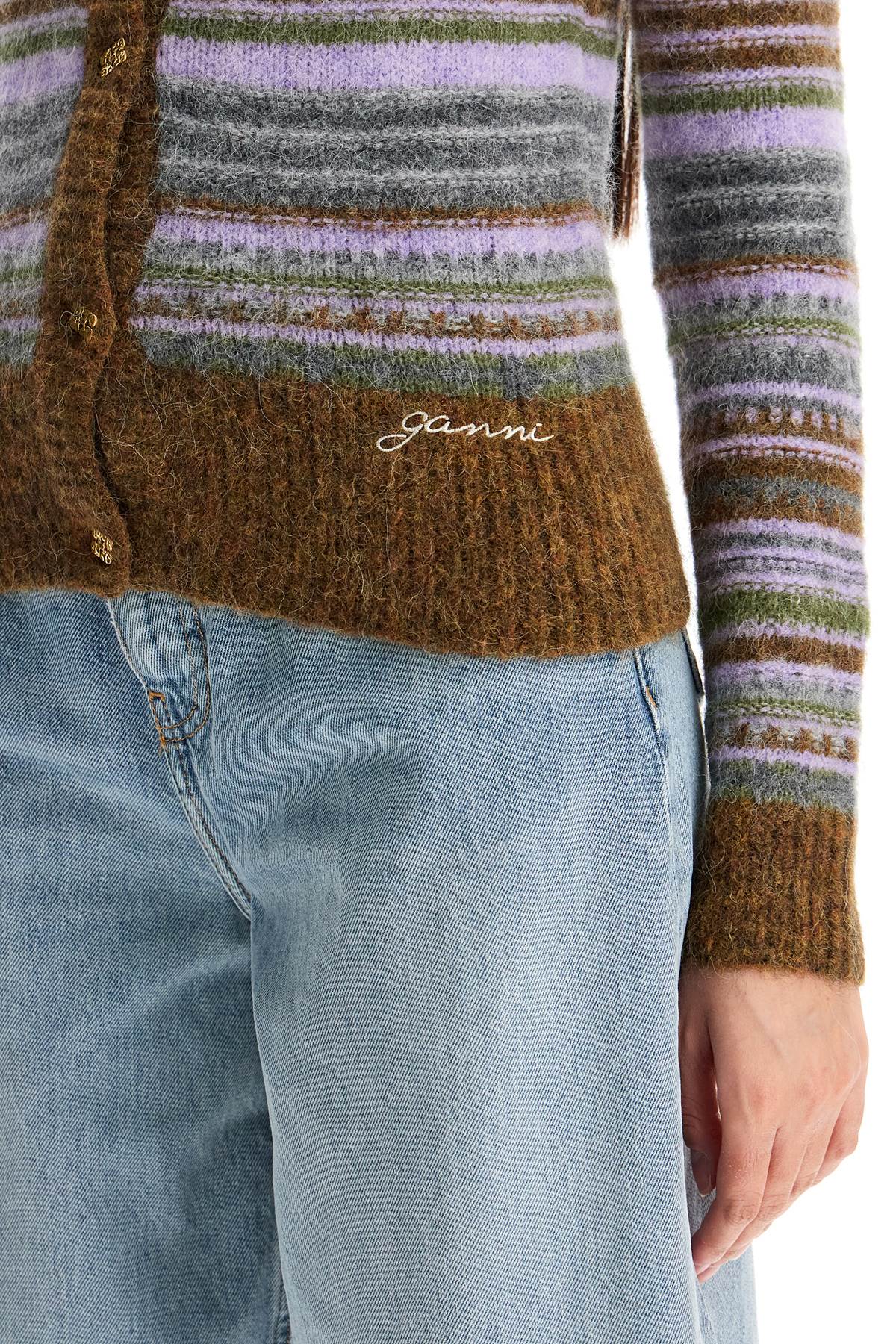 Ganni Embroidered Stretch Alpaca Blend Cardigan In Military Olive