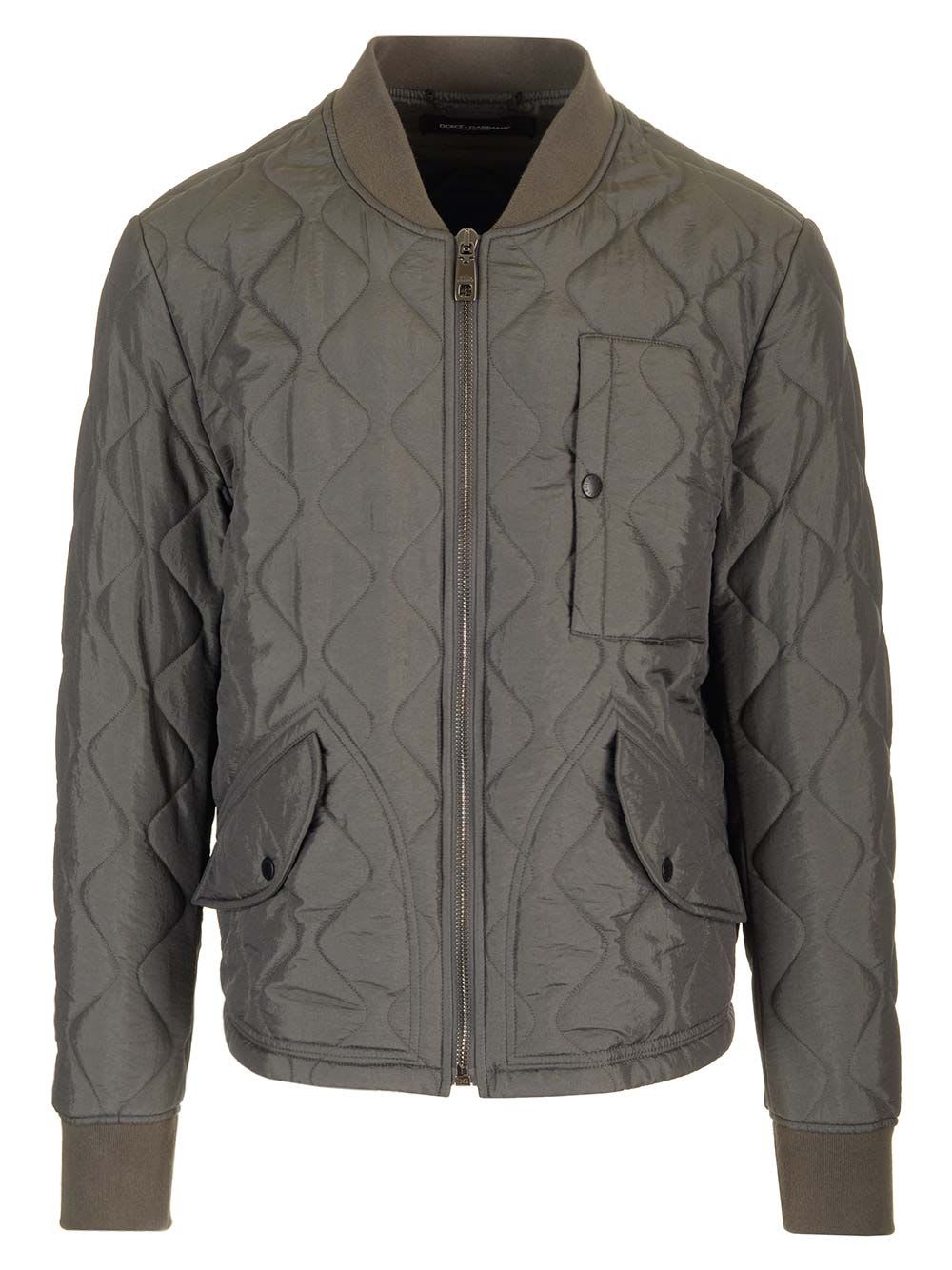 Shop Dolce & Gabbana Quilted Fabric Bomber Jacket In Green