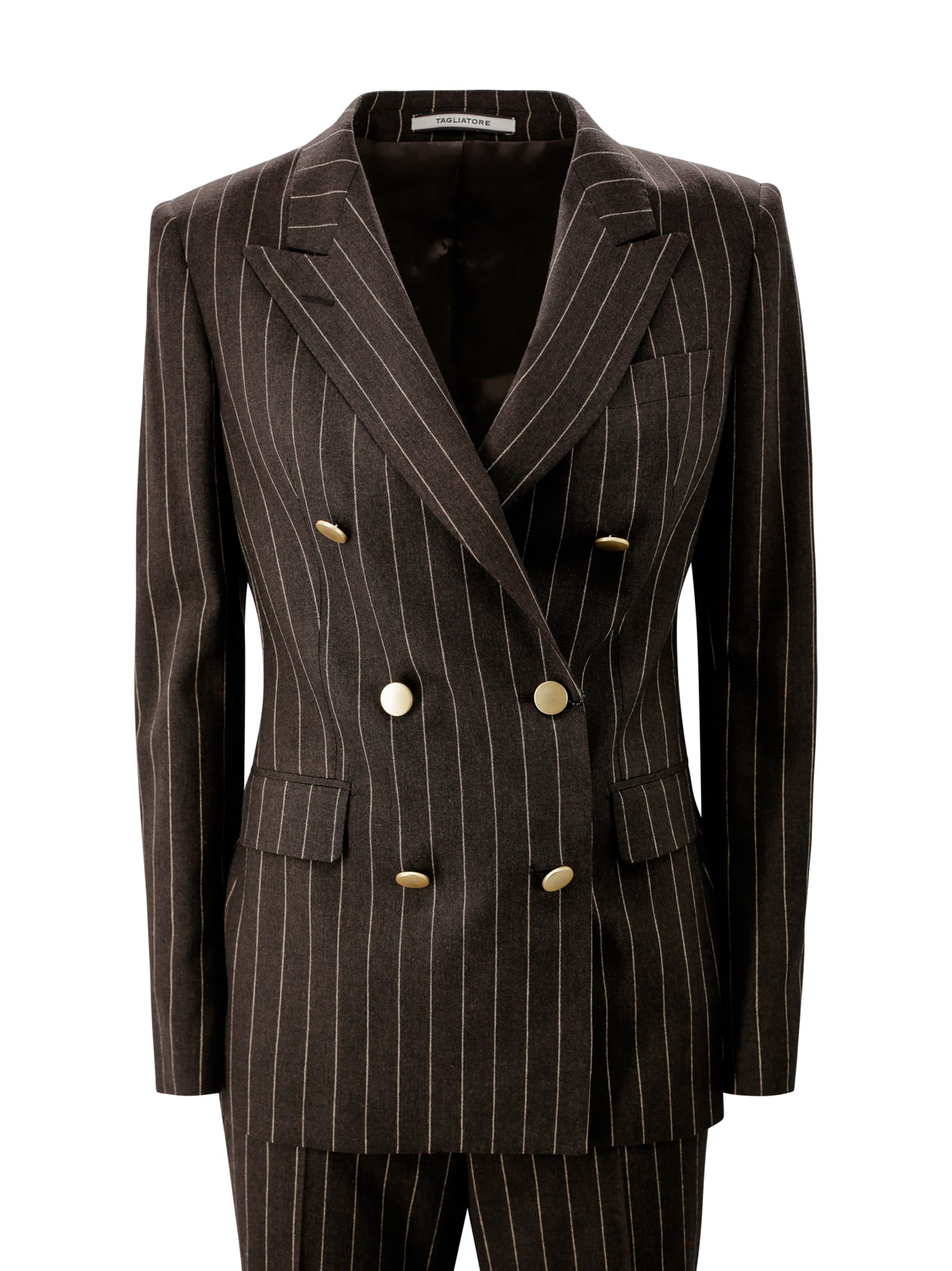 Shop Tagliatore Double-breasted Pinstripe Suit In Brown