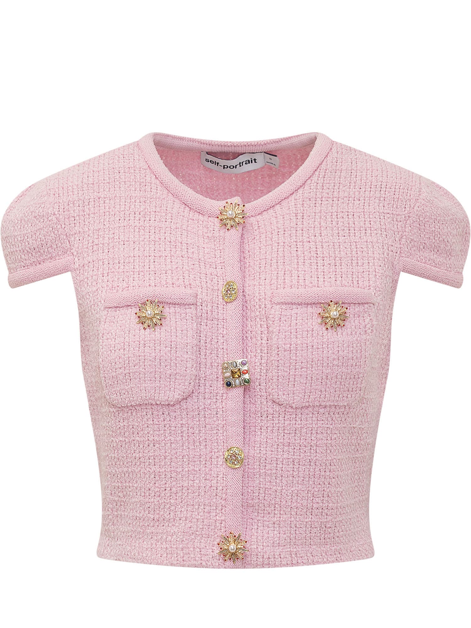 Shop Self-portrait Top With Jewel Buttons In Pink