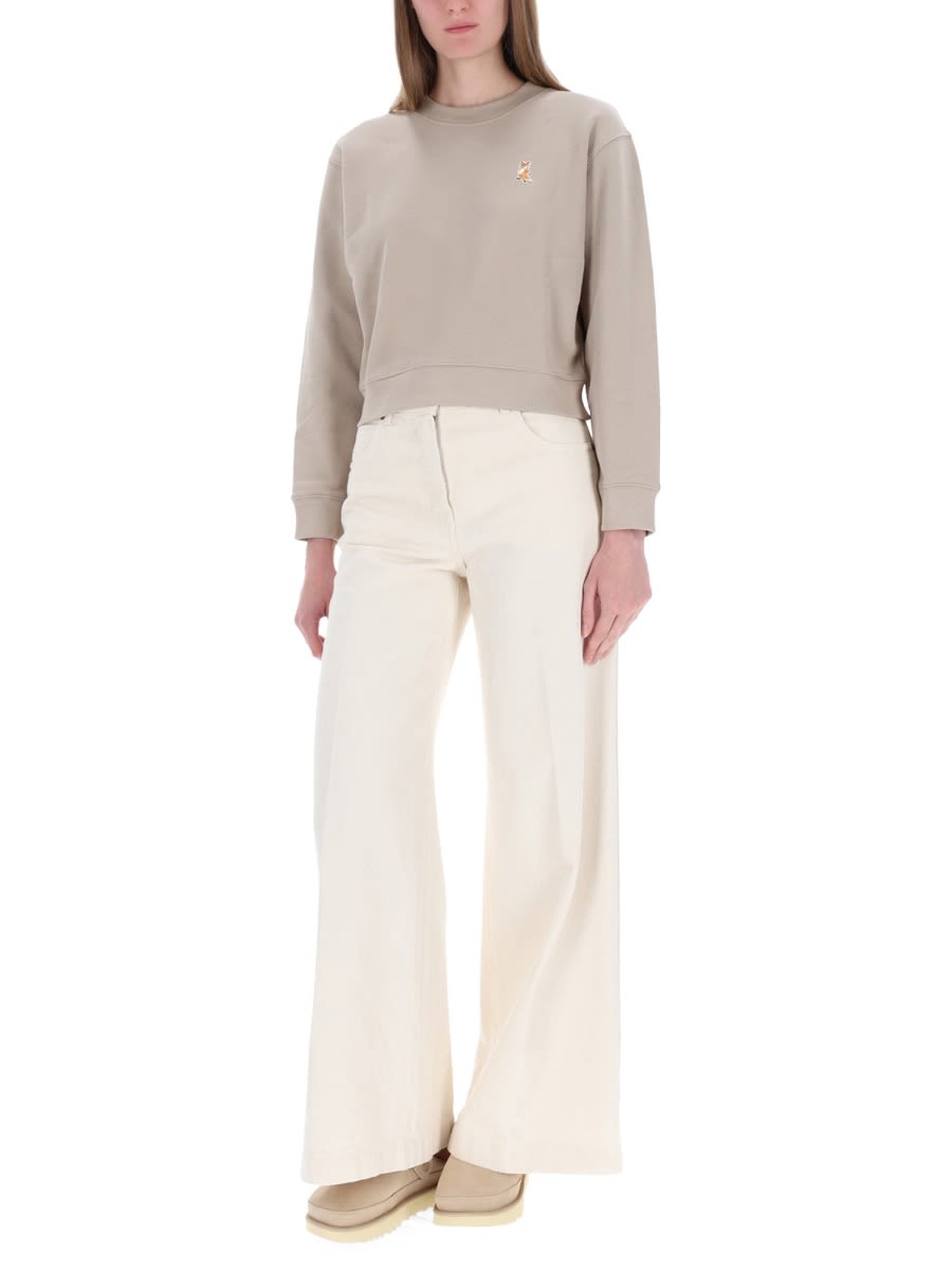 Maison Kitsuné Knitwear With Ribbed Cuffs And Crew Neck In Gray