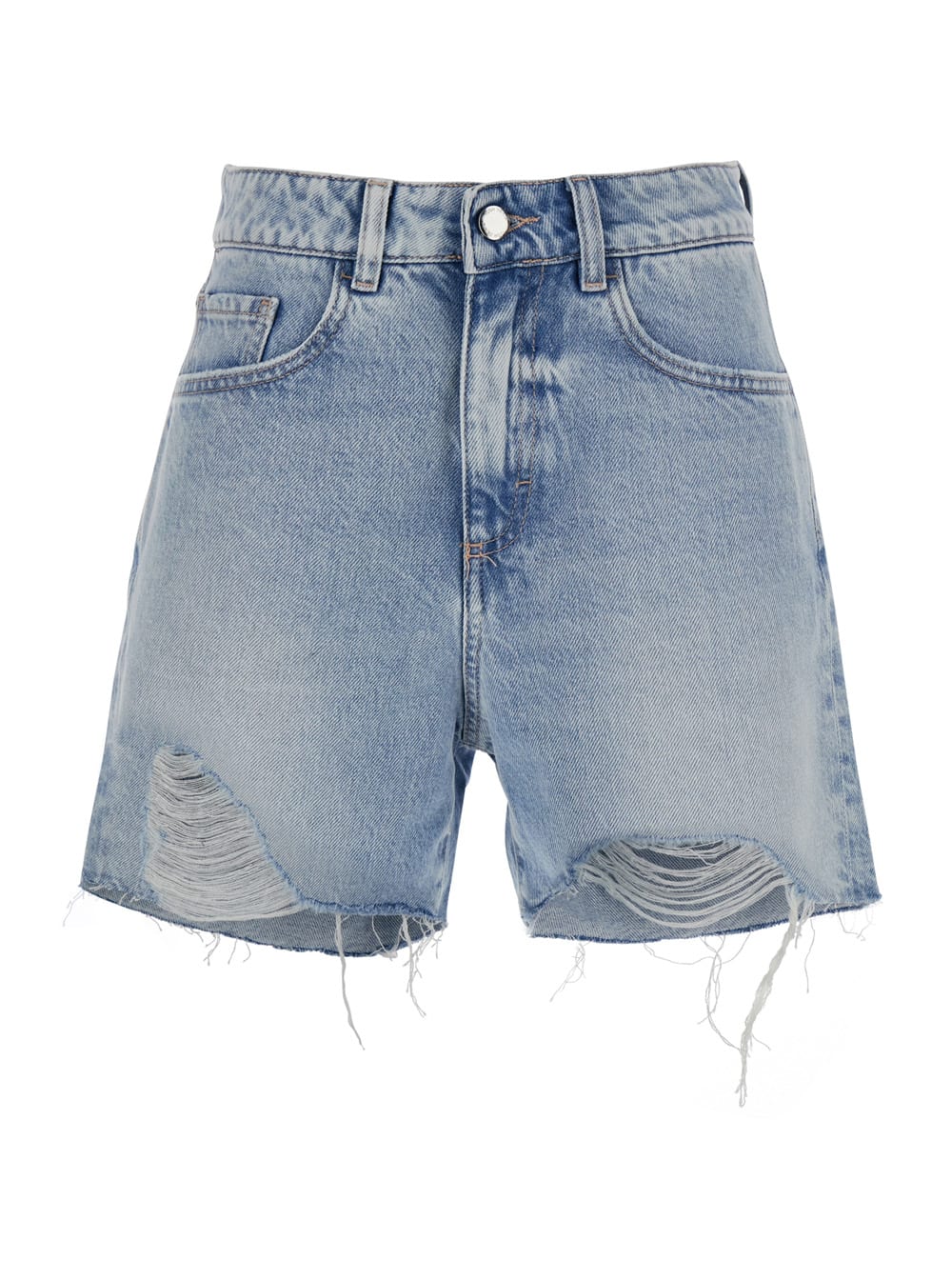 Icon Denim Light Blue Bermuda Pants With Wide Leg And Logo Patch On The Rear In Denim Woman In Blue
