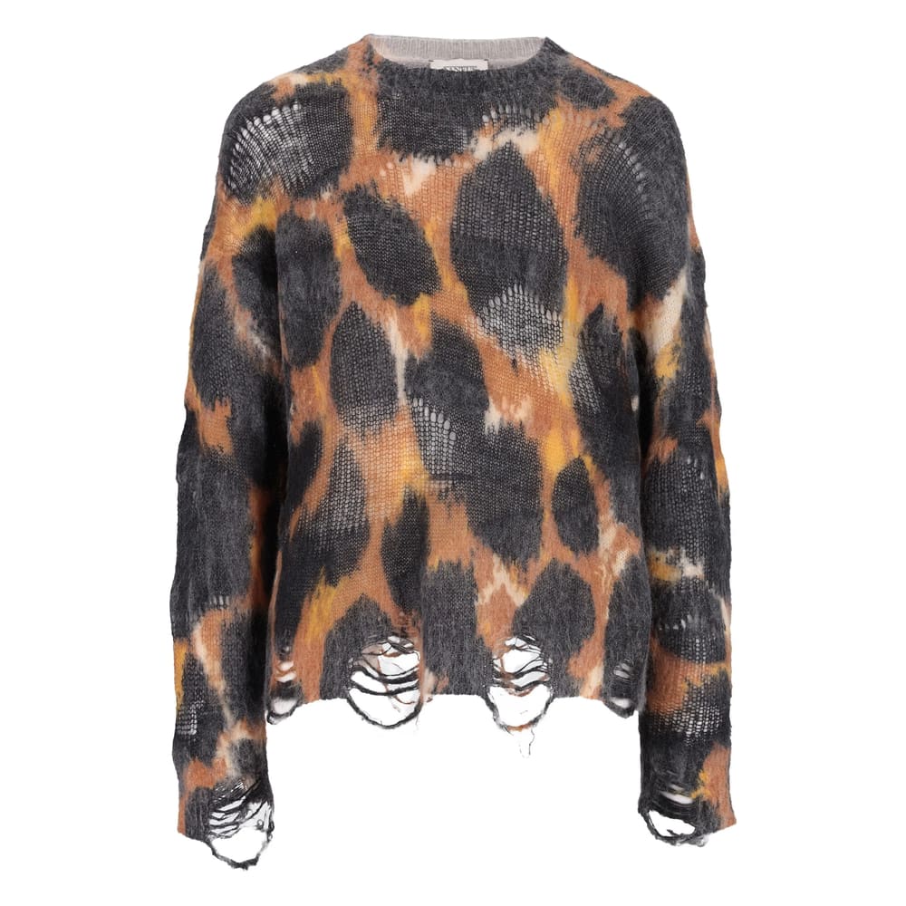Laneus Animal Print Distressed Baby Alpaca Sweater In Multi