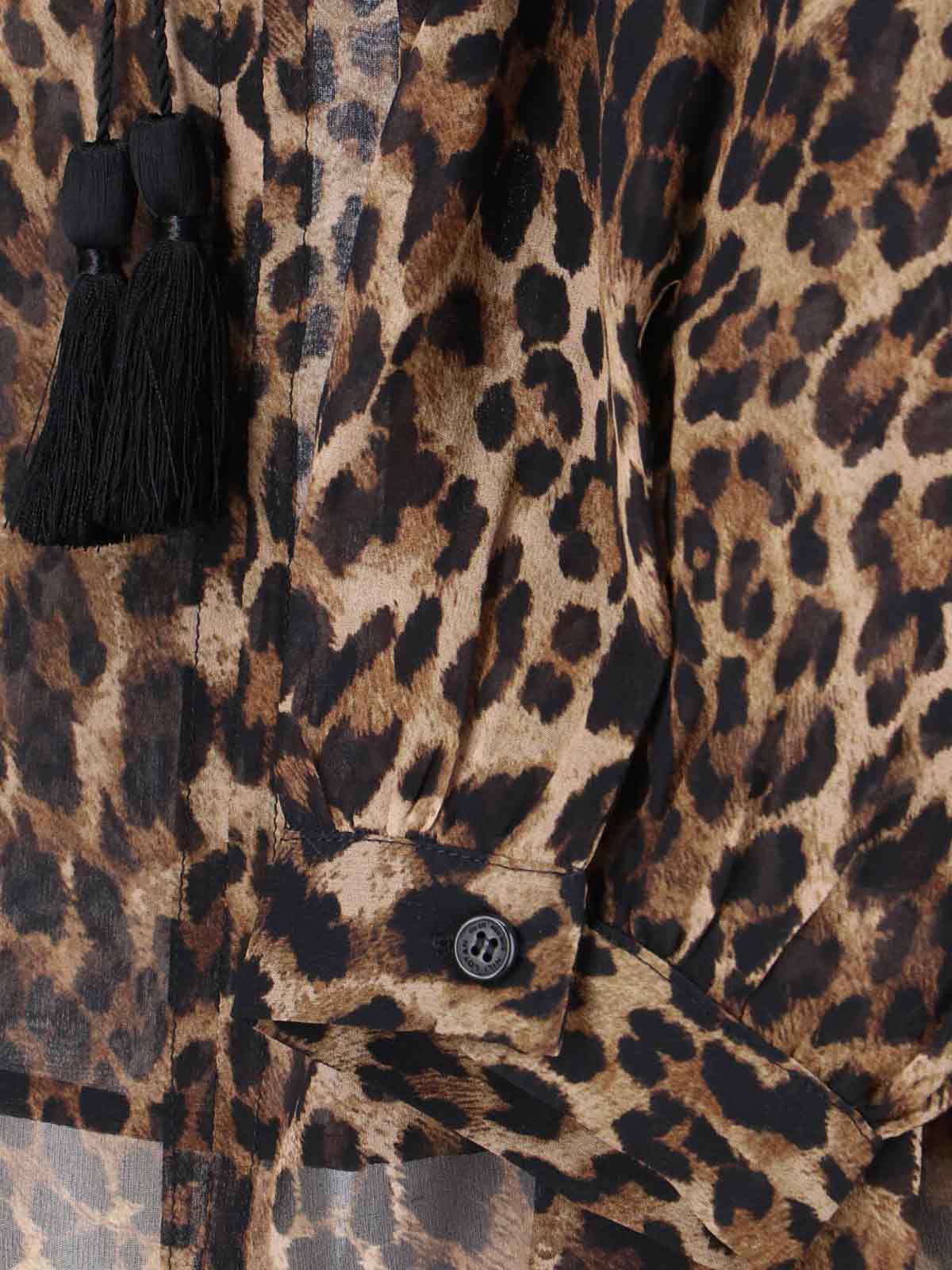 Nili Lotan Long Sleeve Animal Print Top With Ruffles In Black