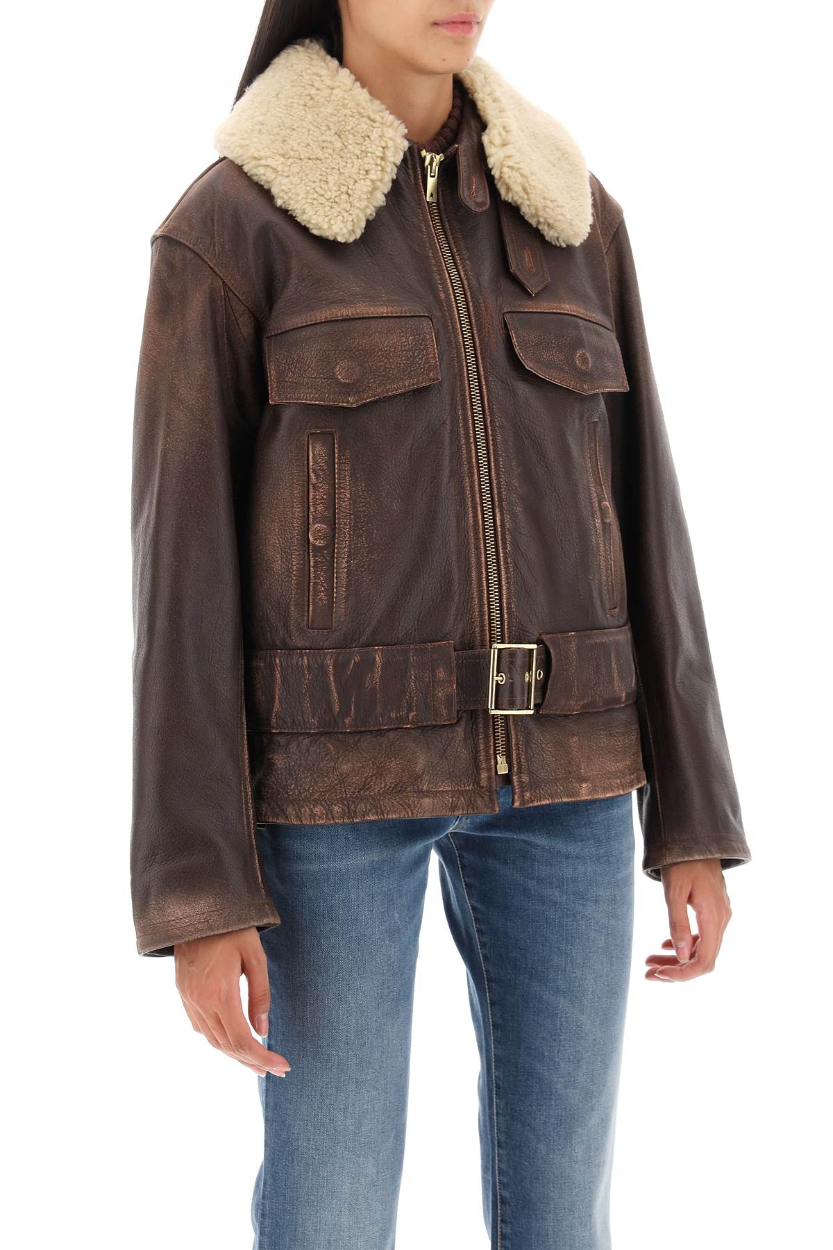 Shop Golden Goose Ilaria Calf-leather Biker Jacket In Sassafras (brown)