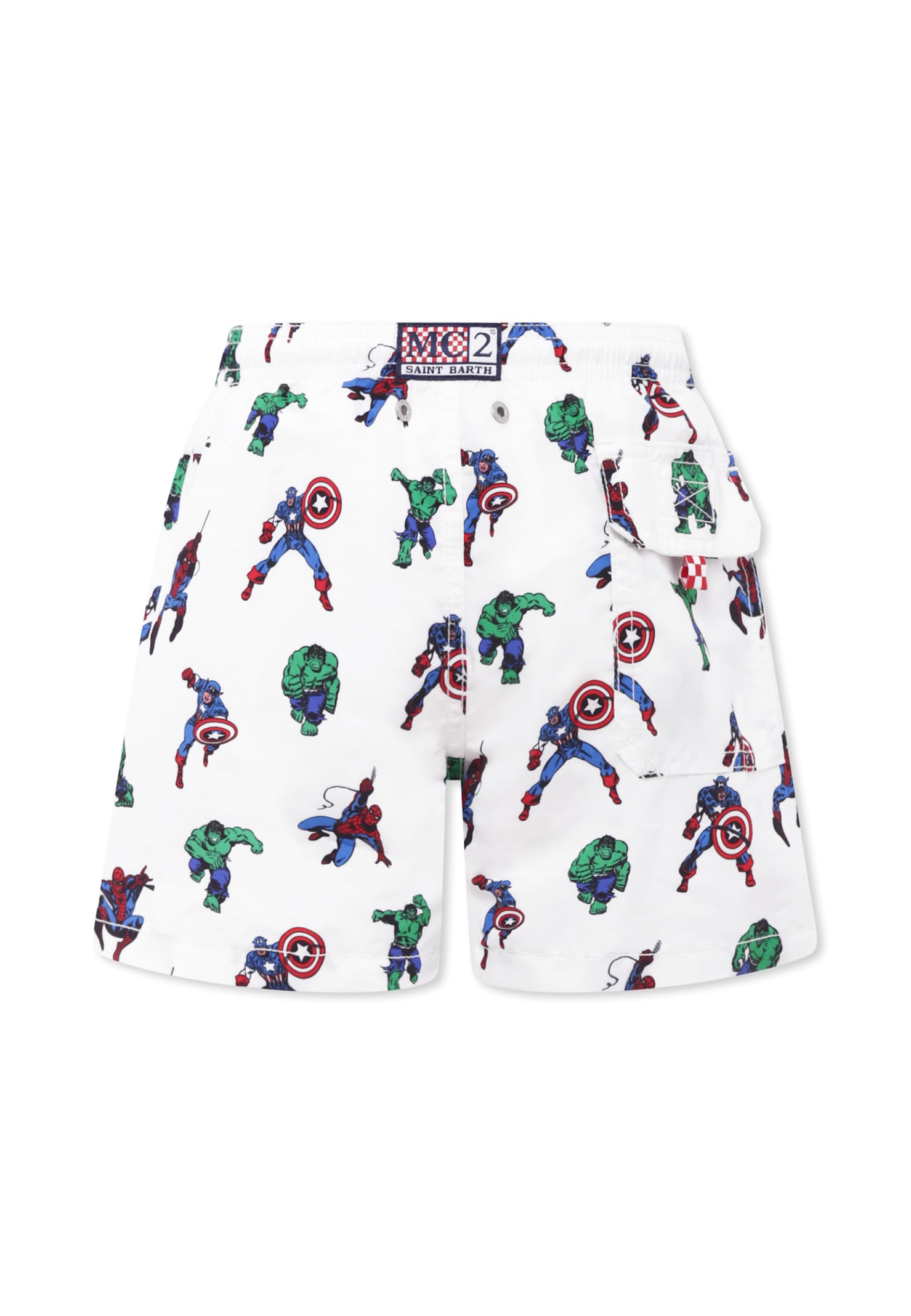 Mc2 Saint Barth Boys Superheroes Mix Swim Shorts In White