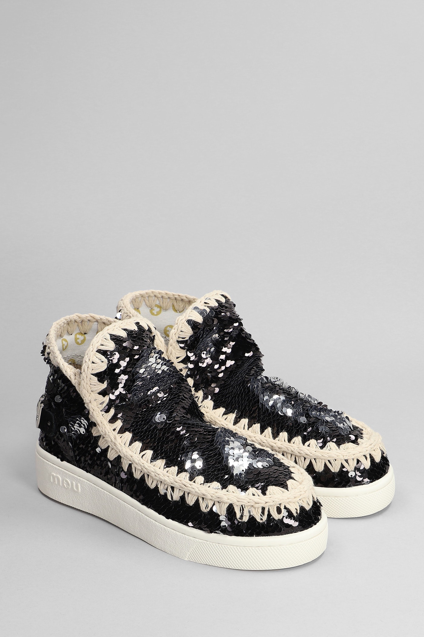 MOU ESKIMO SNEAKER LOW HEELS ANKLE BOOTS IN BLACK SYNTHETIC FIBERS 