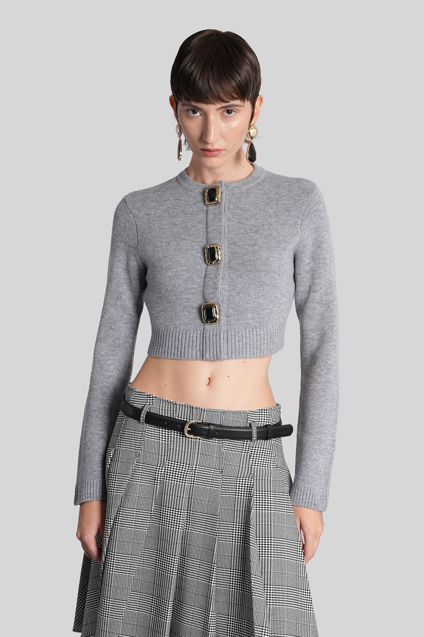 Self-portrait Cardigan In Grey Wool In Gray