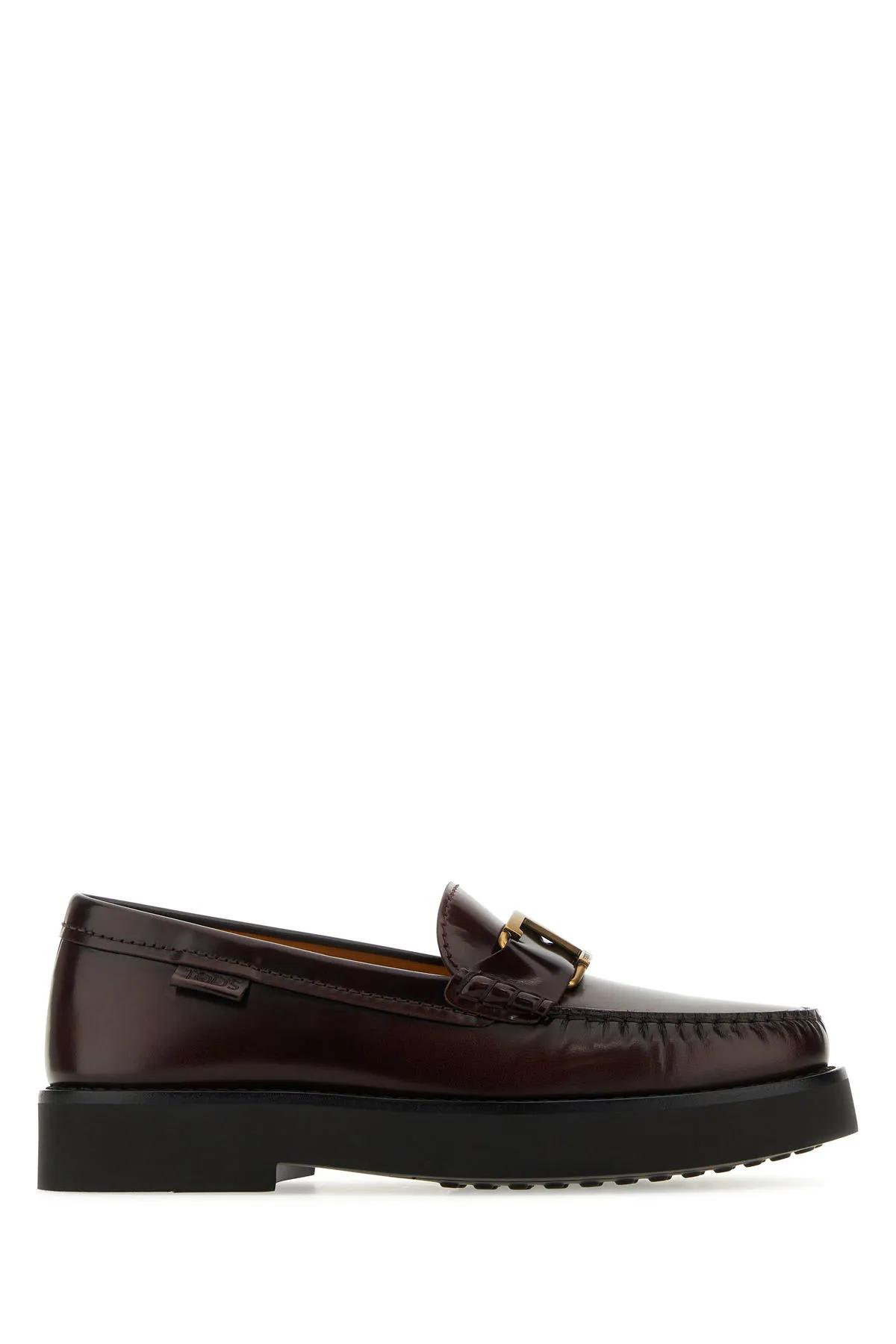 TOD'S GRAPE LEATHER LOAFERS