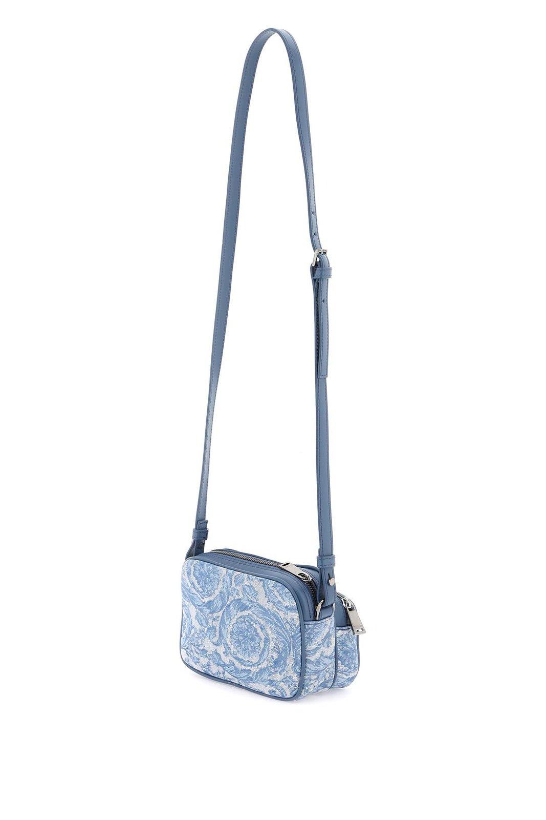 Shop Versace Barocco Athena Zip-up Messenger Bag In Baby Blue Gentian Blue Ru (light Blue)
