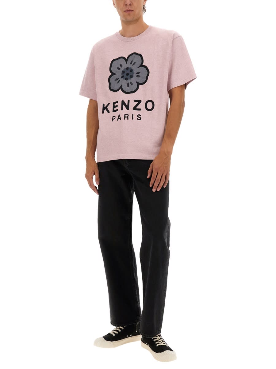 Kenzo Oversized T-shirt With Boke Flower Embroidery In Pink