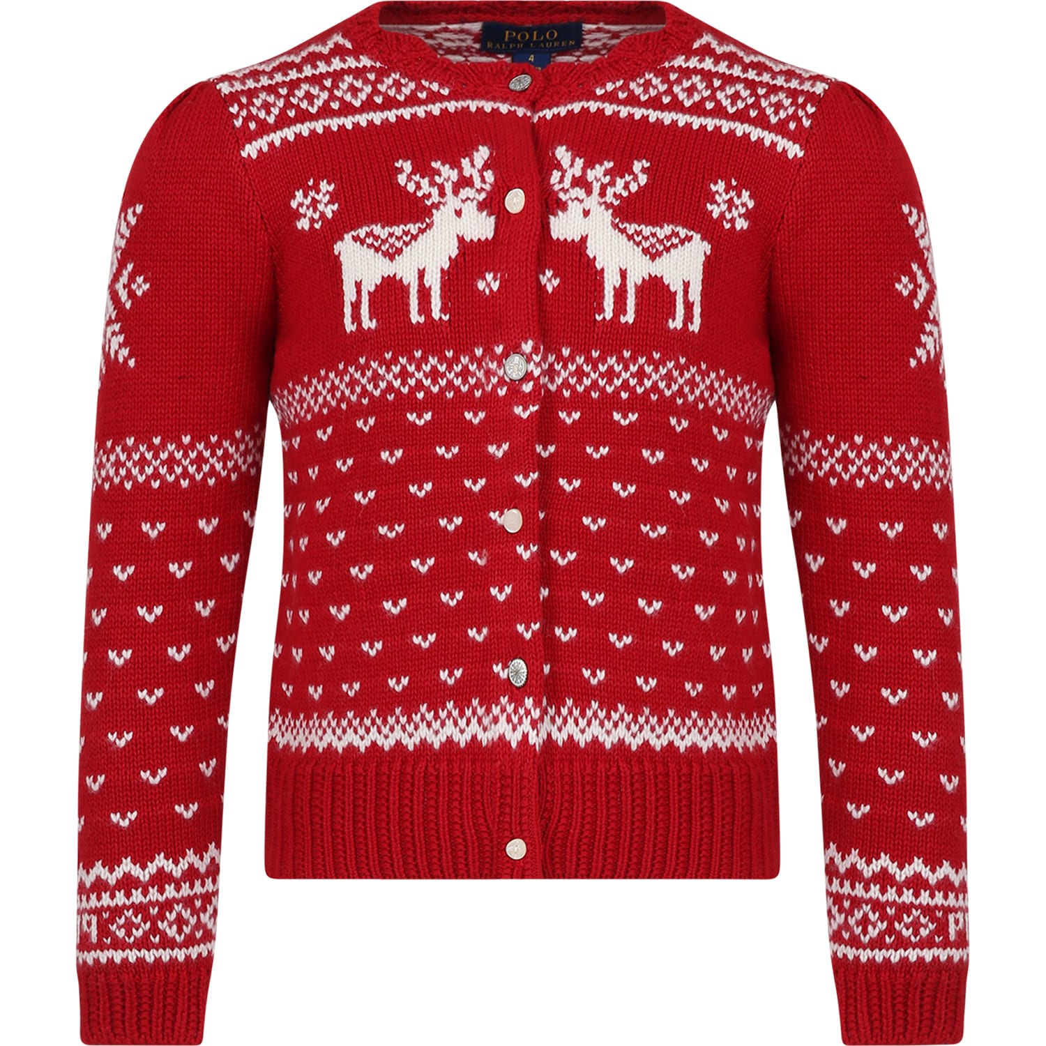 Shop Ralph Lauren Red Cardigan For Girl With Reindeer