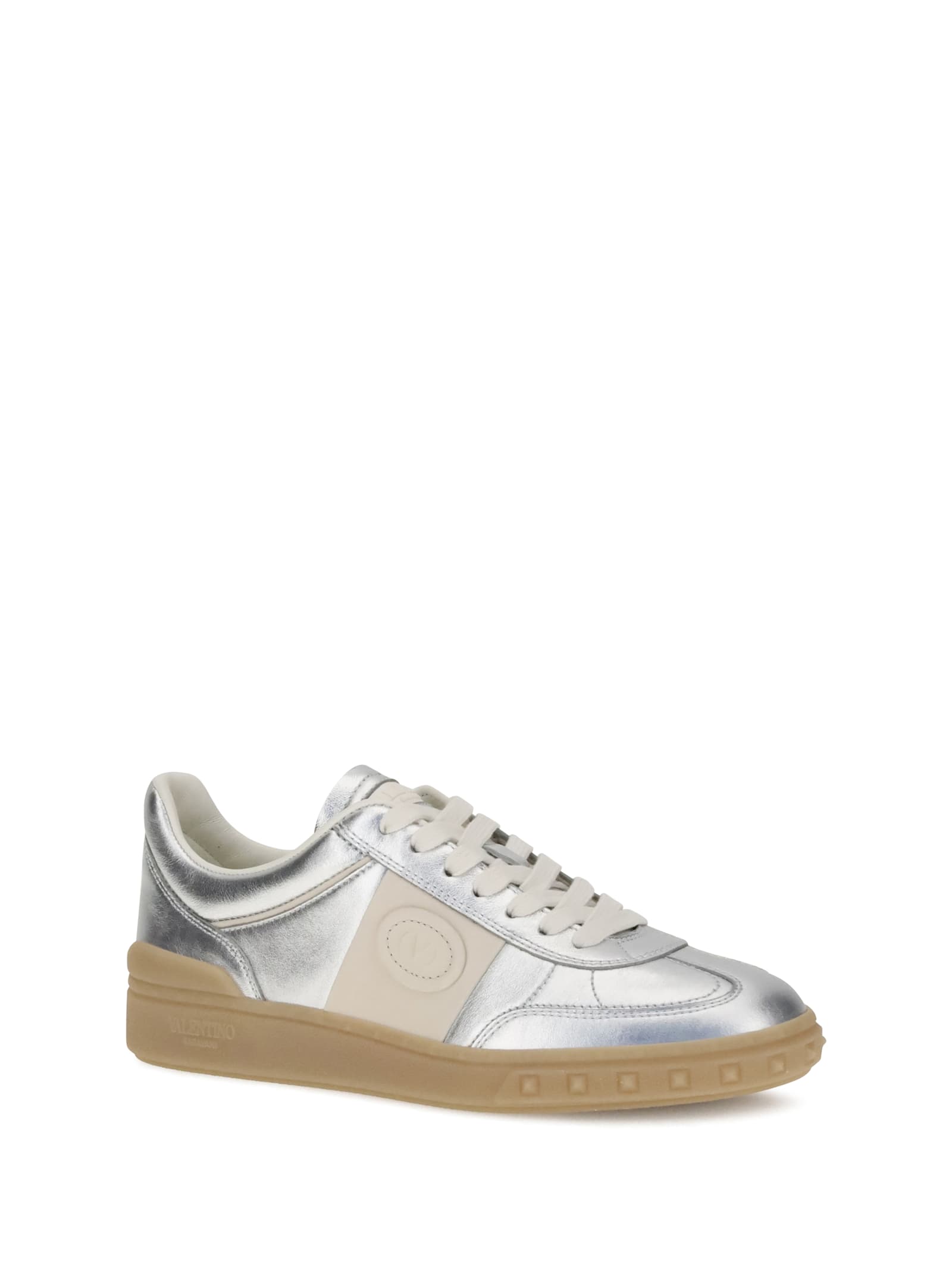 Valentino Village High-top Sneakers With Unique Leather Imperfections In Silver