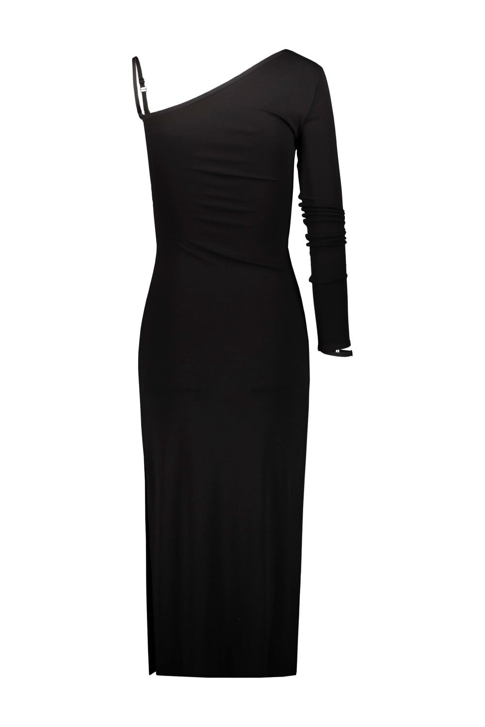 Shop Courrèges One Sleeve Long Dress In Black