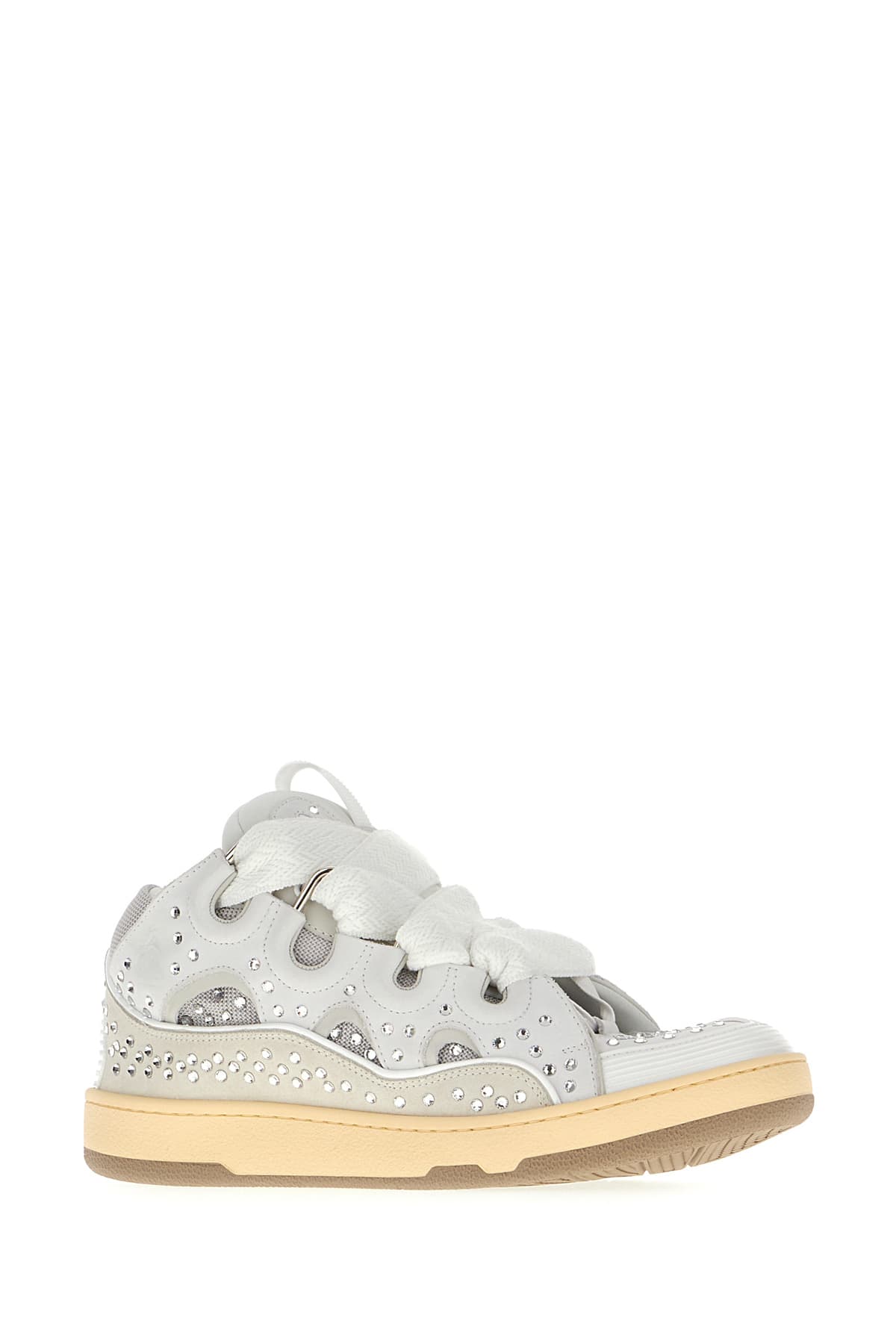 Shop Lanvin Light Grey Leather Curb Sneakers In Moon