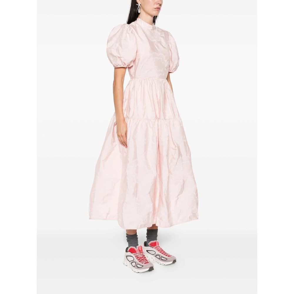 Cecilie Bahnsen Puff-sleeve Tiered Midi Dress In Pink