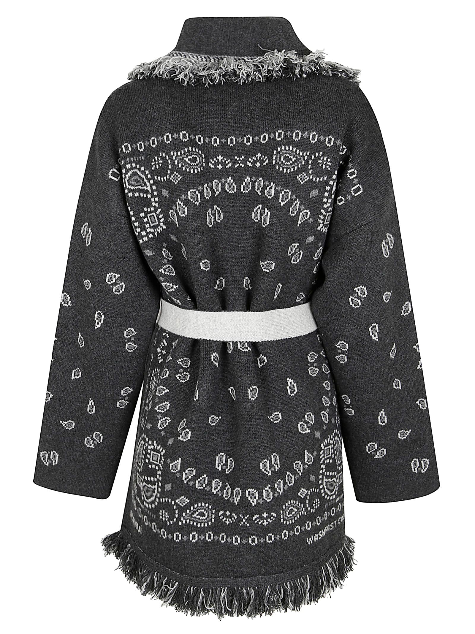 Alanui Bandana Jacquard Cashmere Cardigan With Fringed Edges In Gray